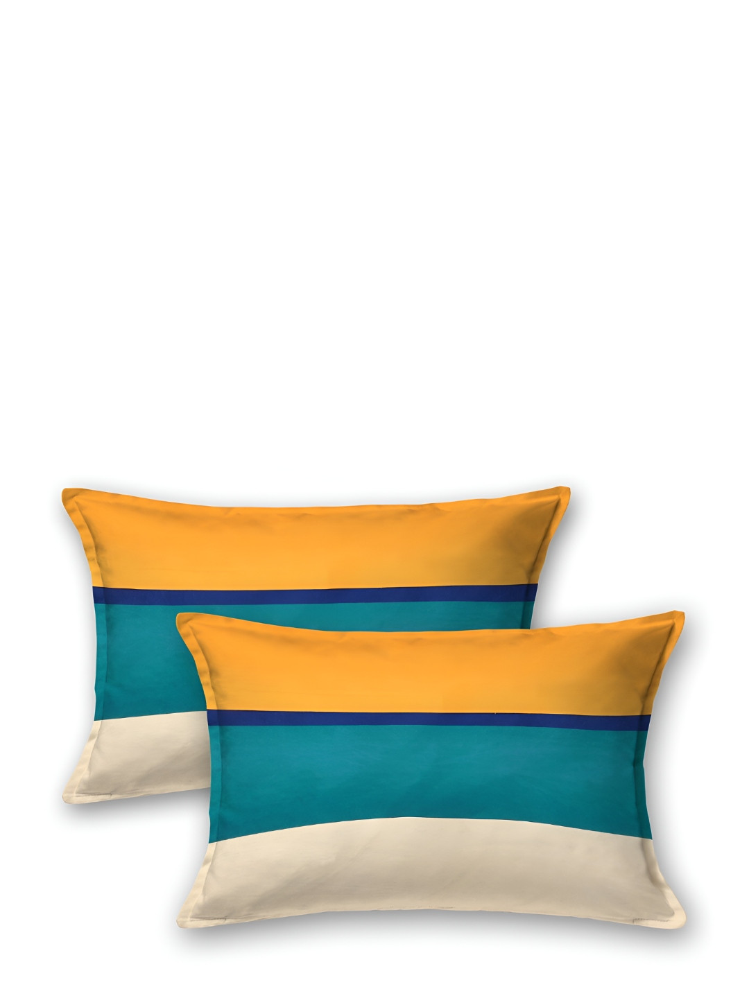 Jinaya's Blue & Beige 2 Pieces Striped Microfiber Rectangle Pillow Covers