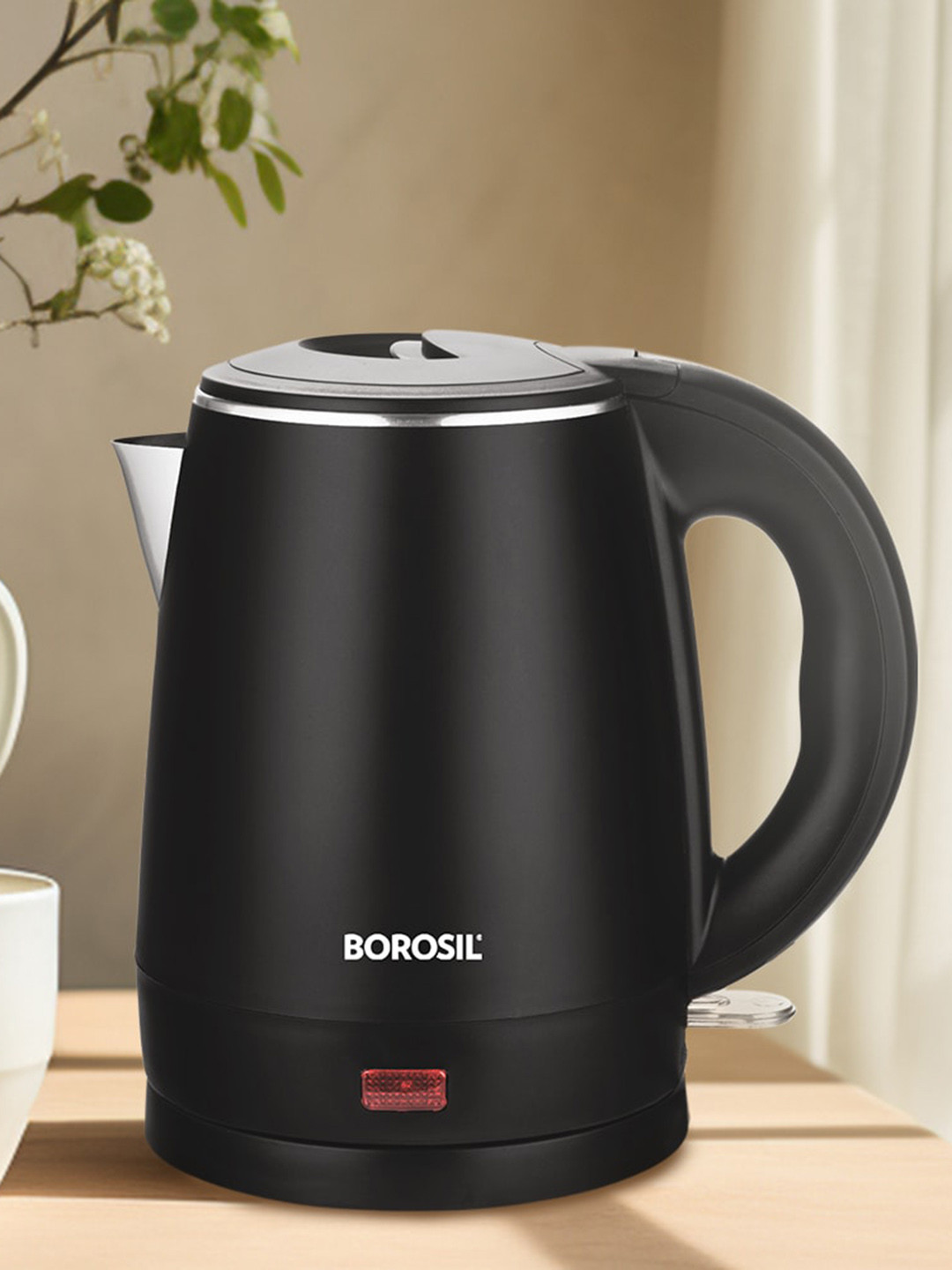 BOROSIL Cooltouch Black Stainless Steel Multipurpose Electric Kettle With Glass Lid 1.2 L