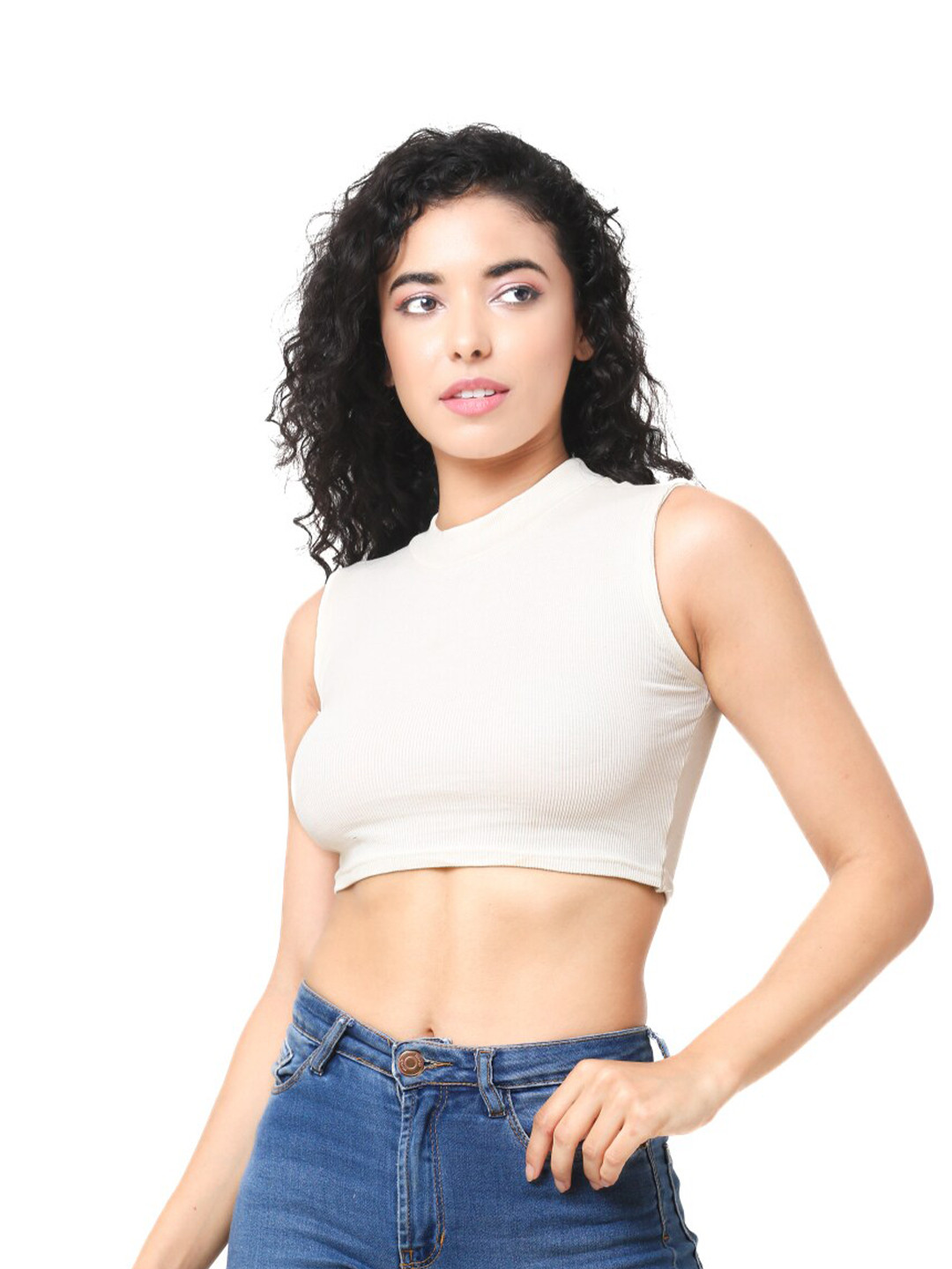 CareDone Women Sleeveless High Neck Casual Crop Top