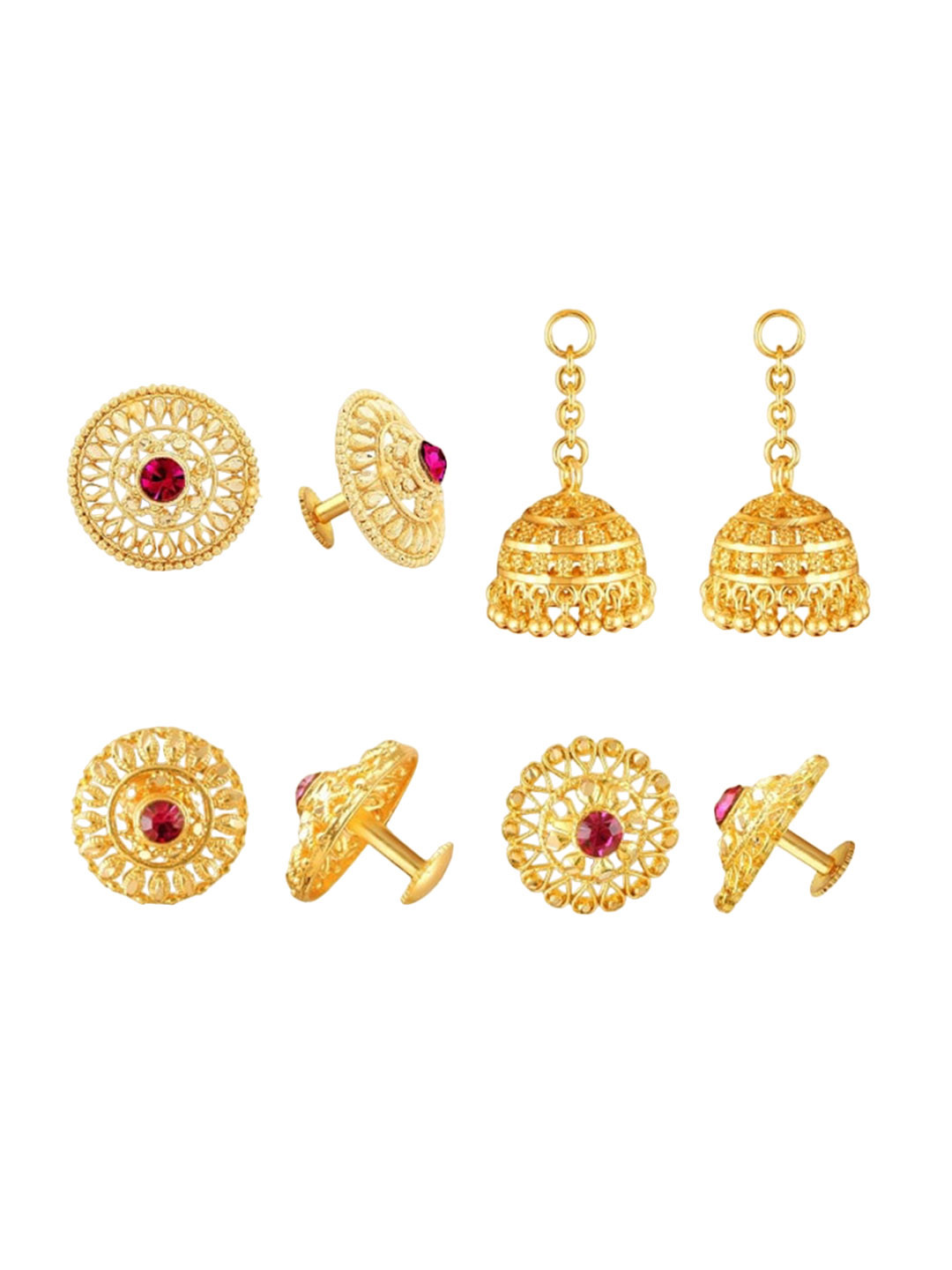Vighnaharta Set Of 2 Gold-Plated Cubic Zirconia-Studded Dome-Shaped Removable Jhumkas