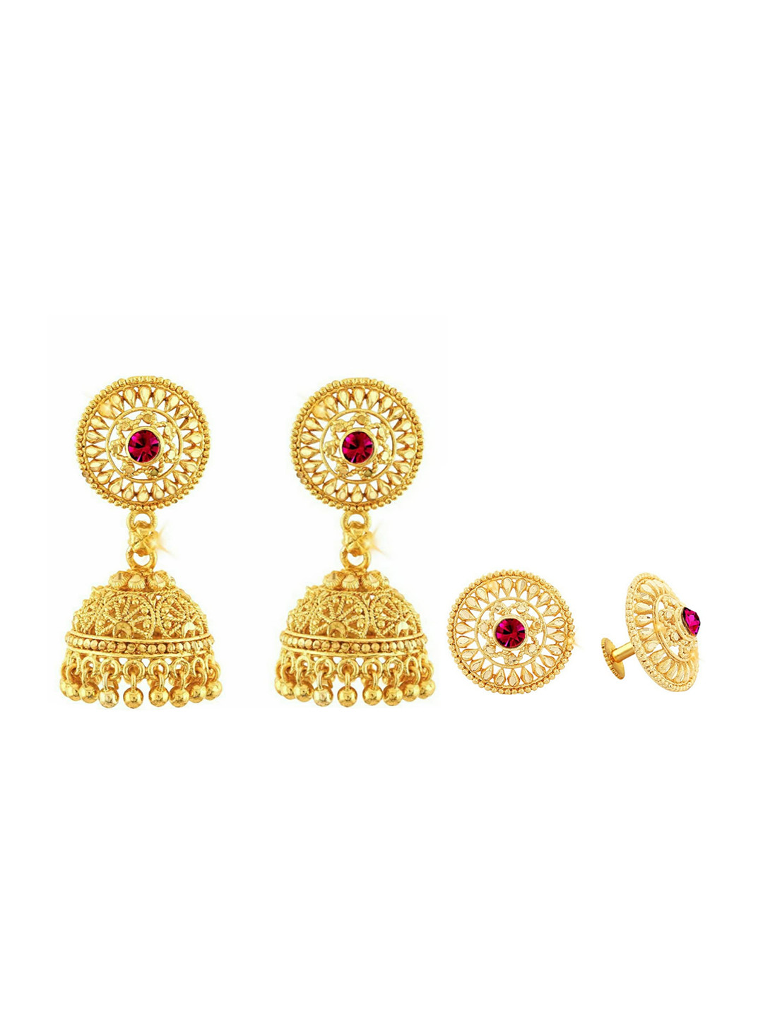 Vighnaharta Gold-Plated Cubic Zirconia-Studded Dome-Shaped Removable Jhumkas