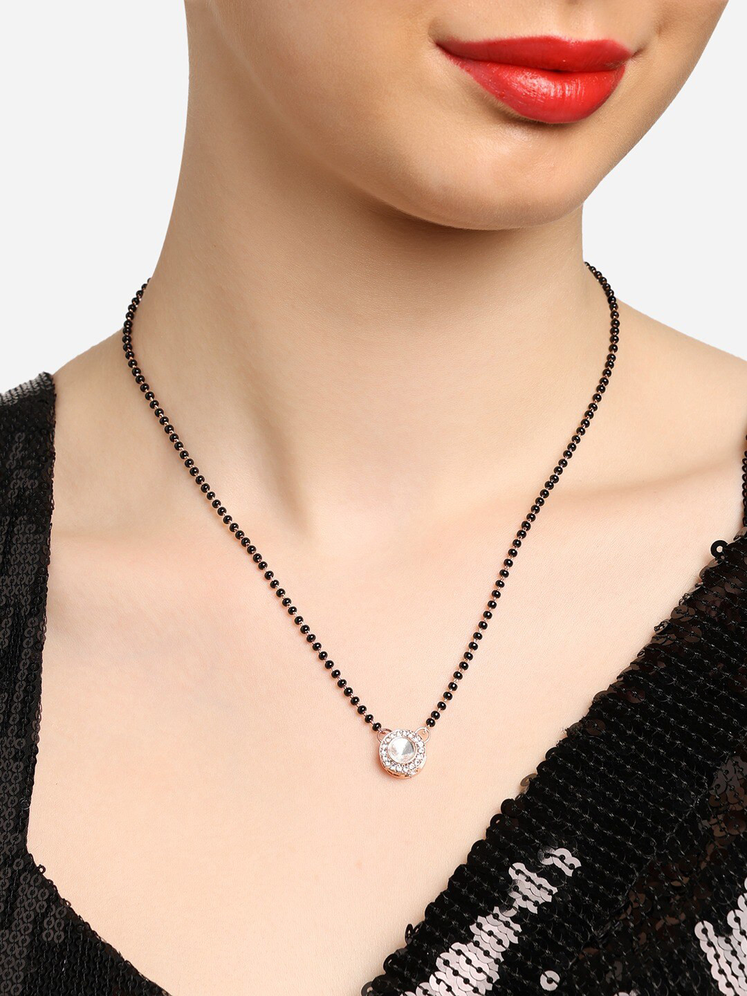 Zaveri Pearls Rose Gold-Plated Stone Studded Mangalsutra