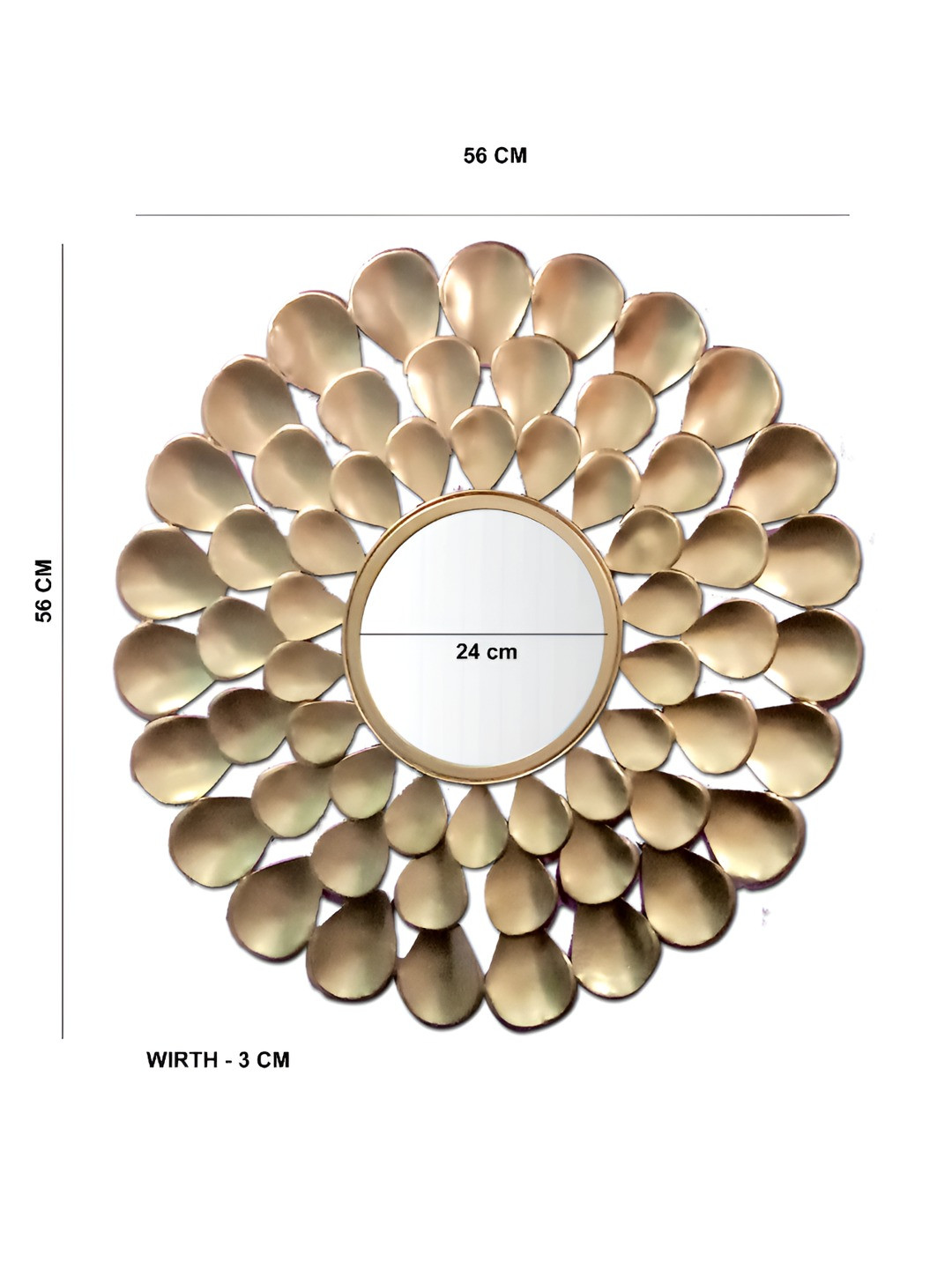 GIG Handicrafts Gold Leaf Design Stainless Steel Round Wall Hanging Mirror