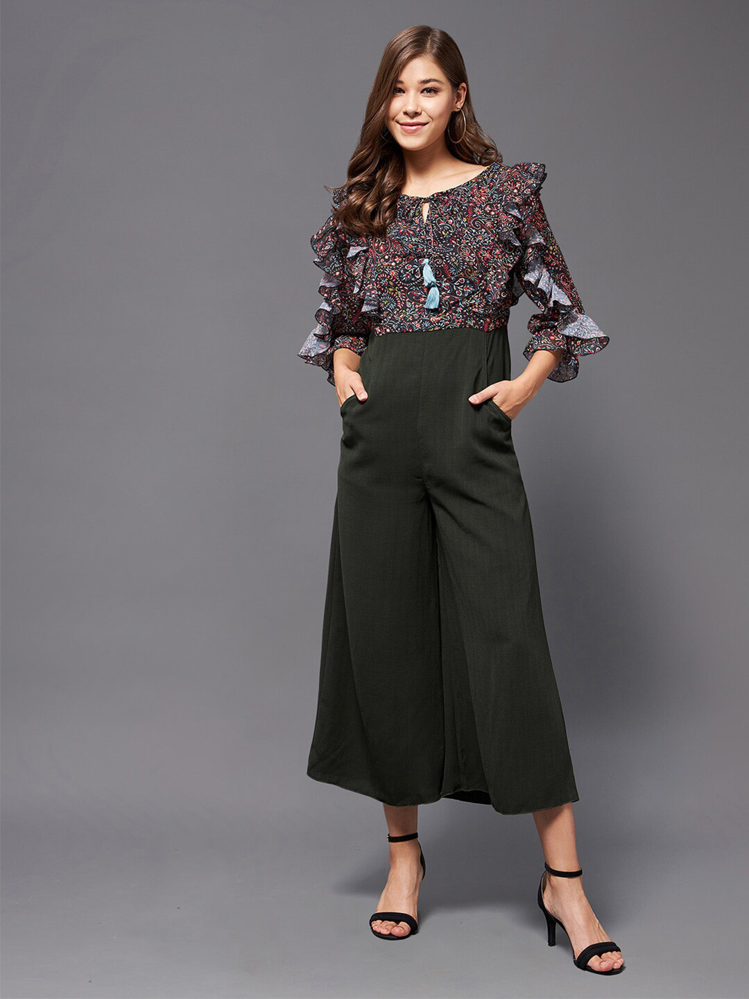 Miss Chase Ethnic Motif Printed Ruffled Culotte Jumpsuit