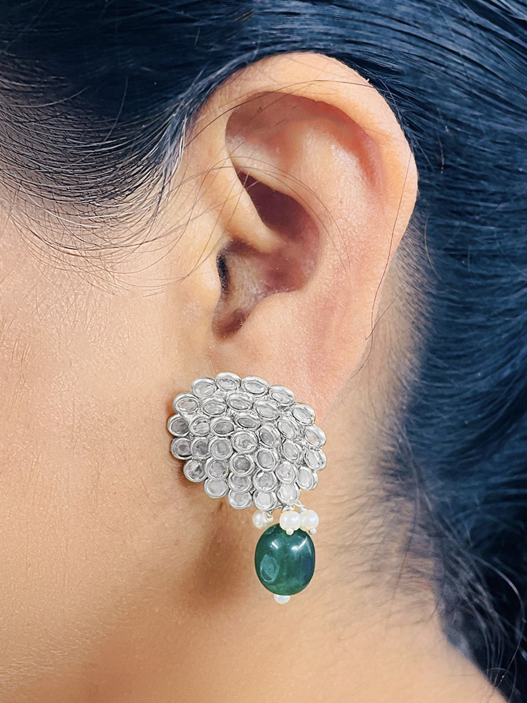 Unniyarcha Gold-Plated Stone-Studded Classic 92.5 Sterling Silver Drop Earrings