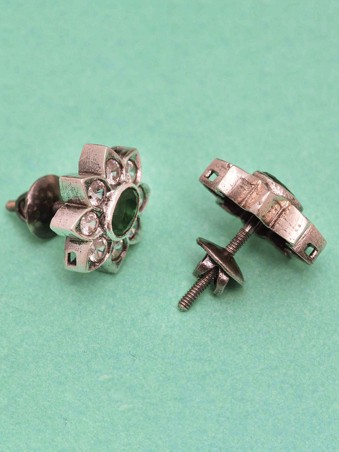 Unniyarcha Silver Plated 92.5 Sterling Stone Studded Studs Earrings