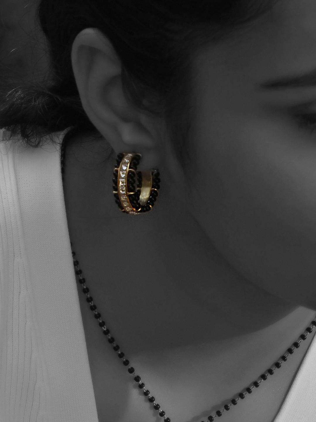 Unniyarcha Gold Plated 92.5 Sterling Silver Stone Studded & Beaded Hopp Earrings