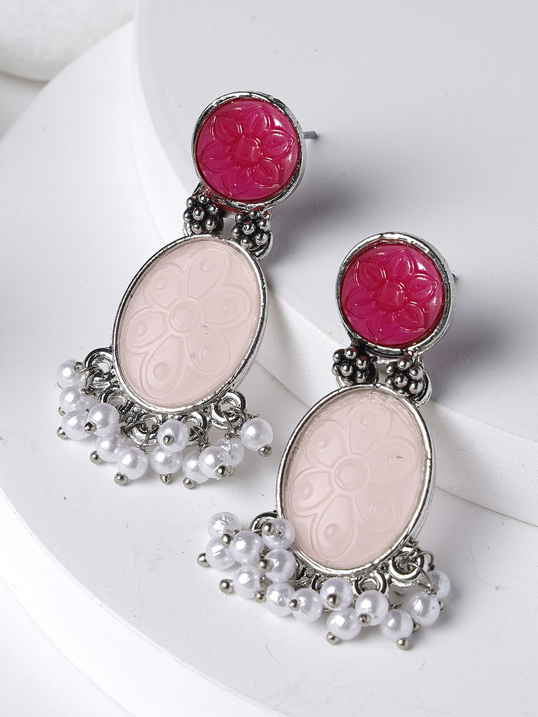 KARATCART Silver-Plated Shaped Oval Drop Earrings