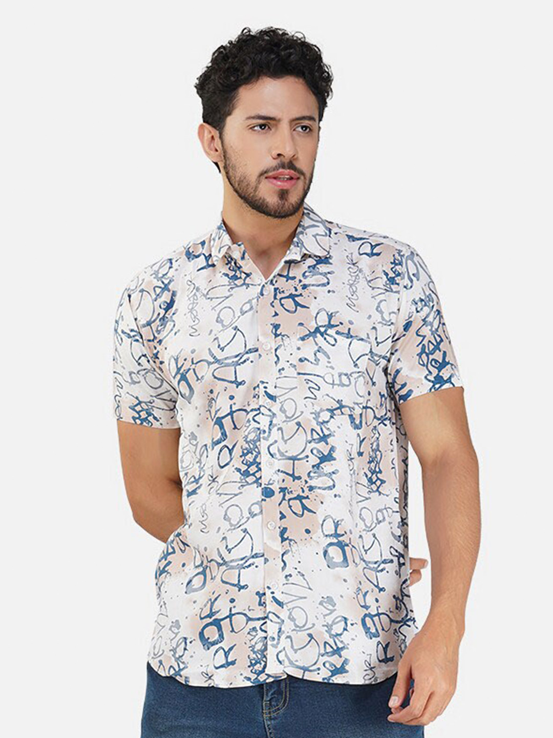 BASE 41 Slim Fit Abstract Printed Spread Collar Casual Shirt