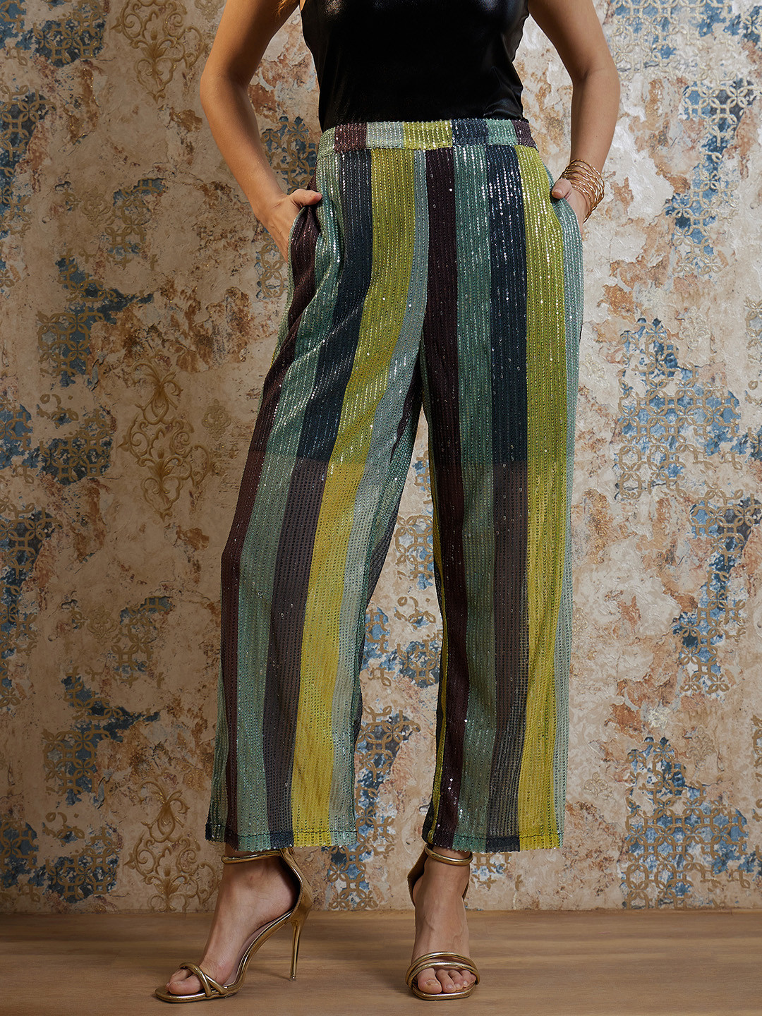 Shally Bhasin by Athena Women Women Tailored Shimmer Easy Wash Party Parallel Trouser