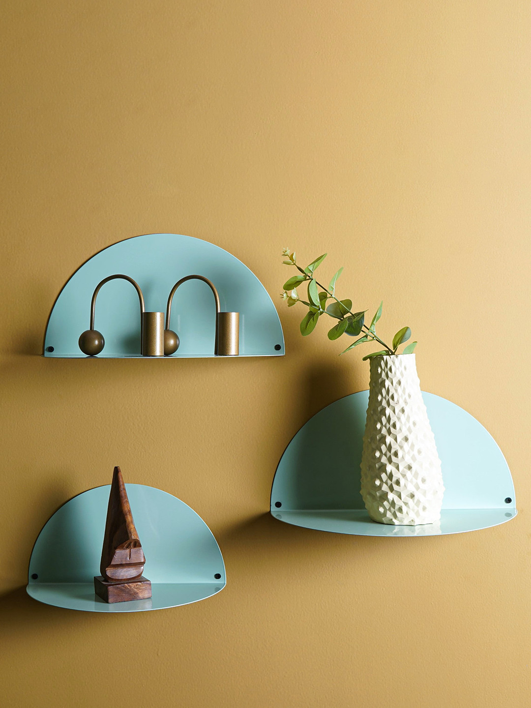 THE ARTMENT Piece Of 3 Green Metal Wall Shelves