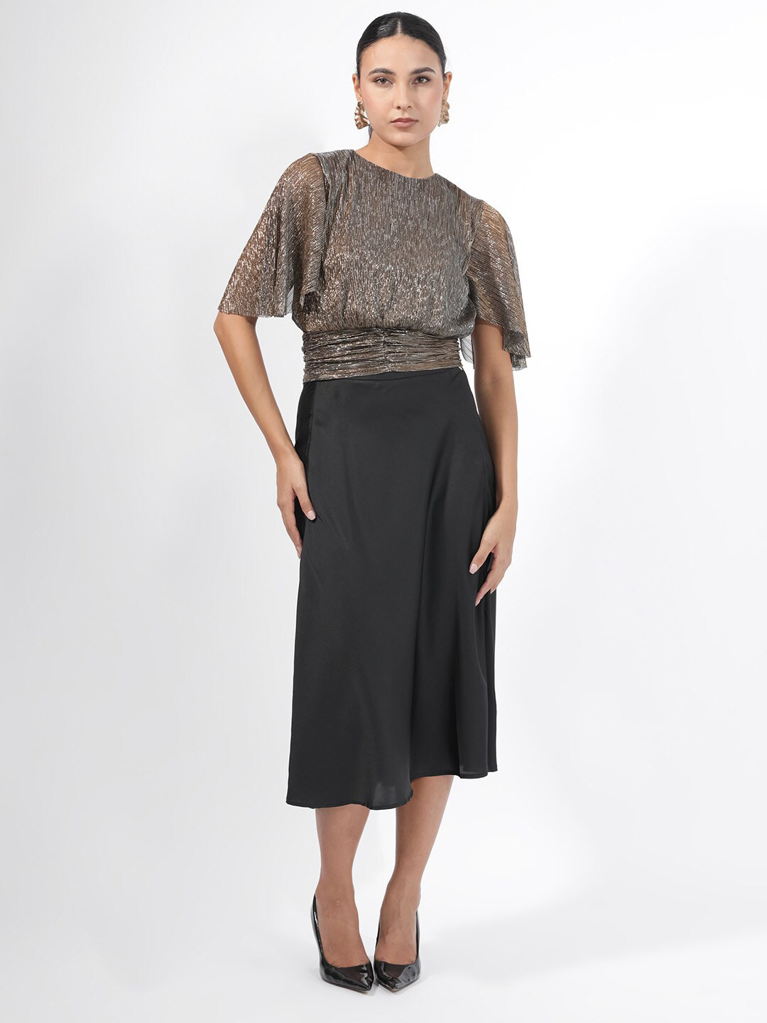 RAREISM Embellished Flared sleeves Bling & Sparkly Blouson Top