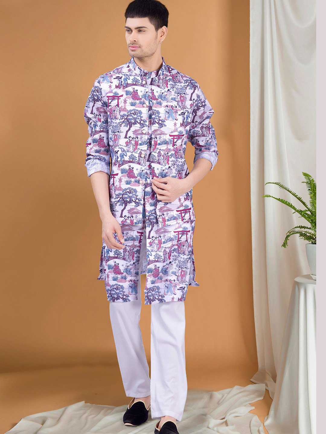 SHIWAM ETHNIX Graphic Printed Regular Kurta with Pyjamas & Nehru Jacket