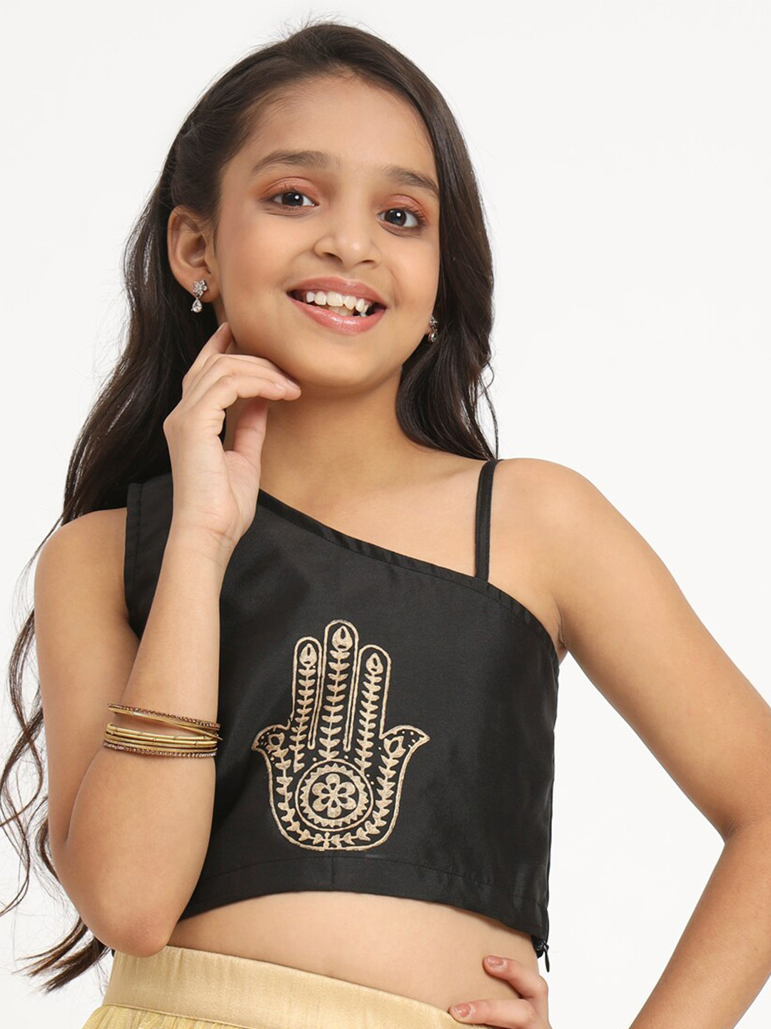 studio rasa Girls Print One Shoulder Block Print Crop Top