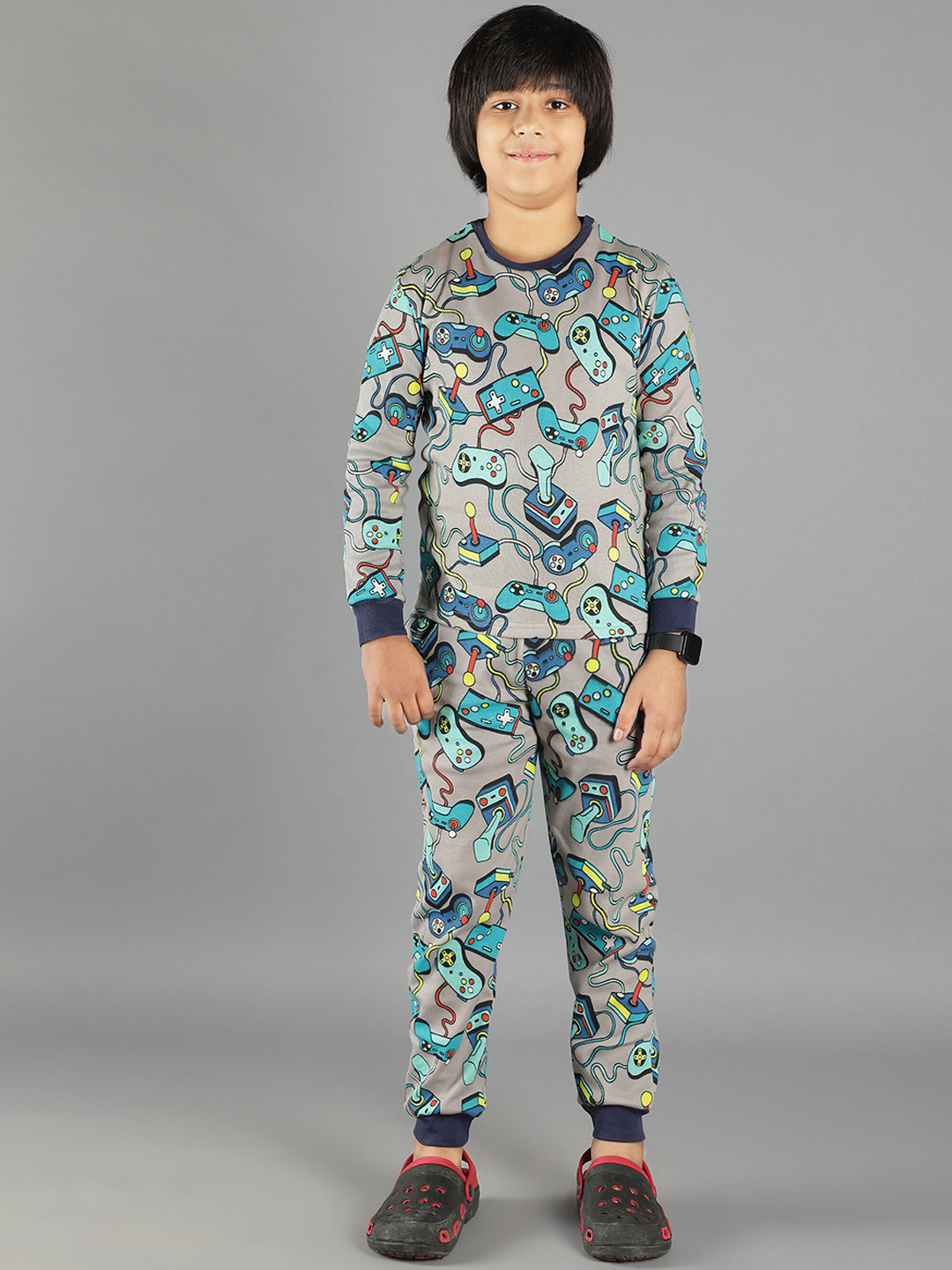 Ninos Dreams Boys Conversational Printed Long Sleeves Pure Cotton T-shirt & Pyjama
