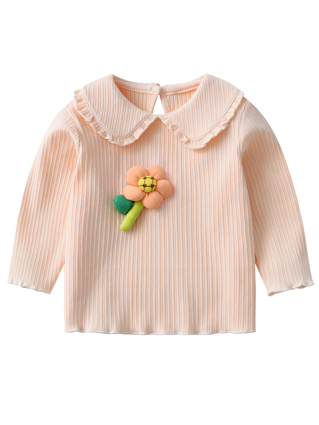 StyleCast Infant Girls Pink Striped Peter Pan Collar Ruffled Cotton Regular Top