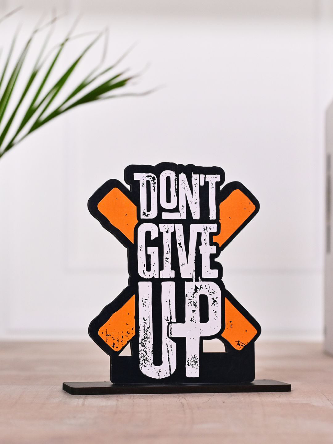 DecorTwist White & Orange Quote Printed Wooden Table Showpiece