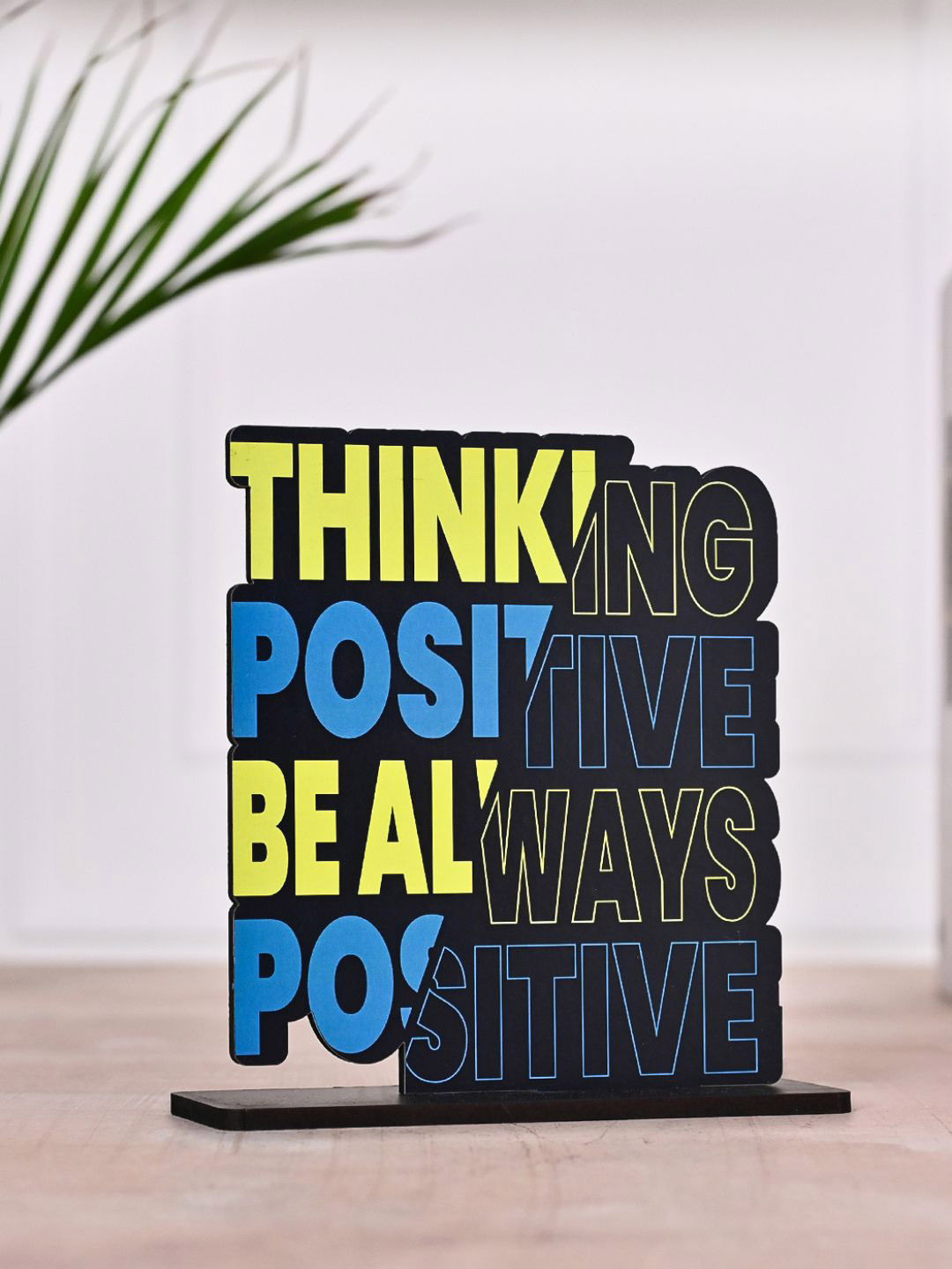 DecorTwist Think Positive Be Always Positive Multicoloured Wood Natural Living Room Small Showpiece - 6.3 Inches
