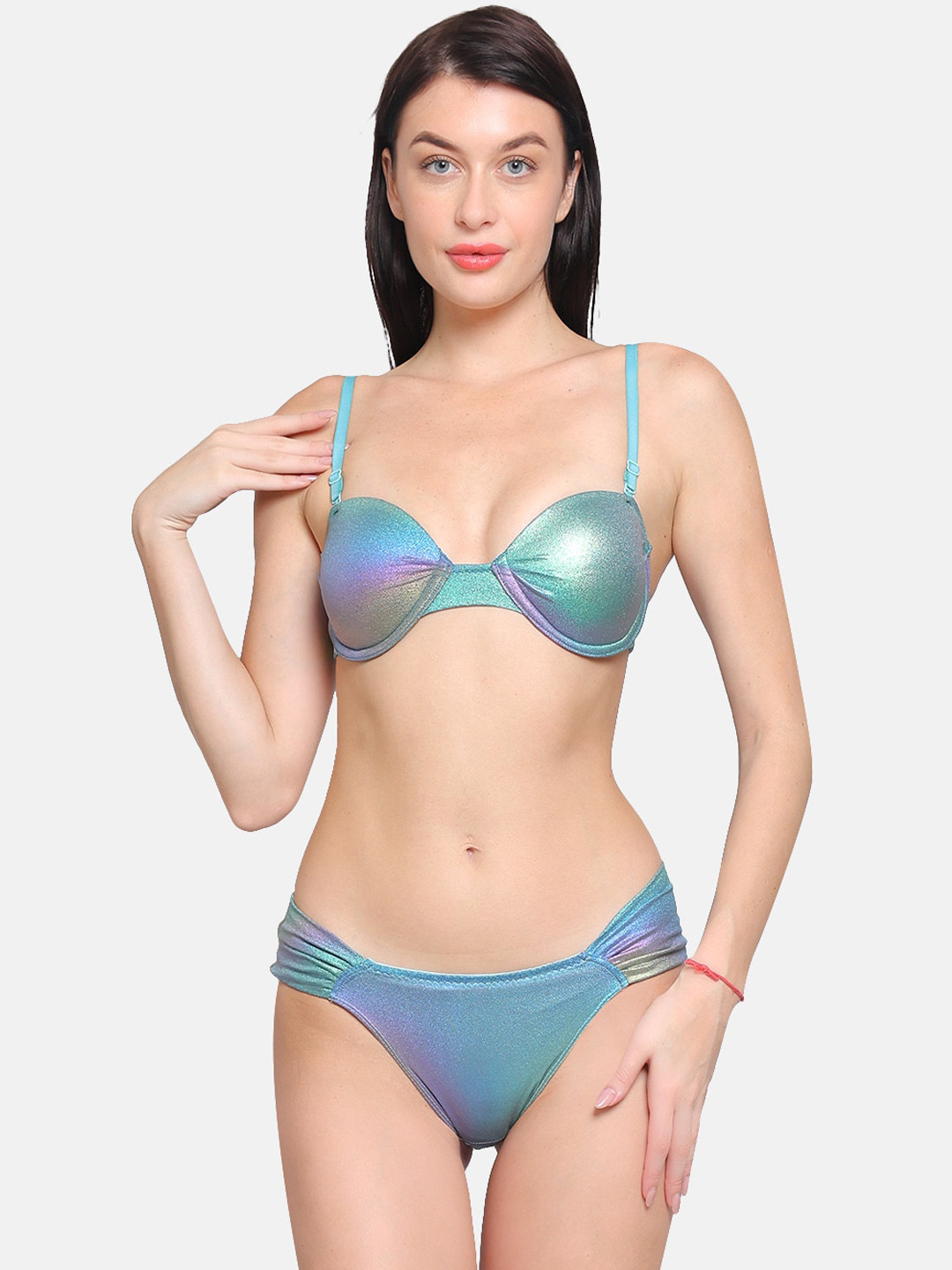 CURWISH Shimmer Balconette Bra With Bikini Lingerie Set SEH-01BMS