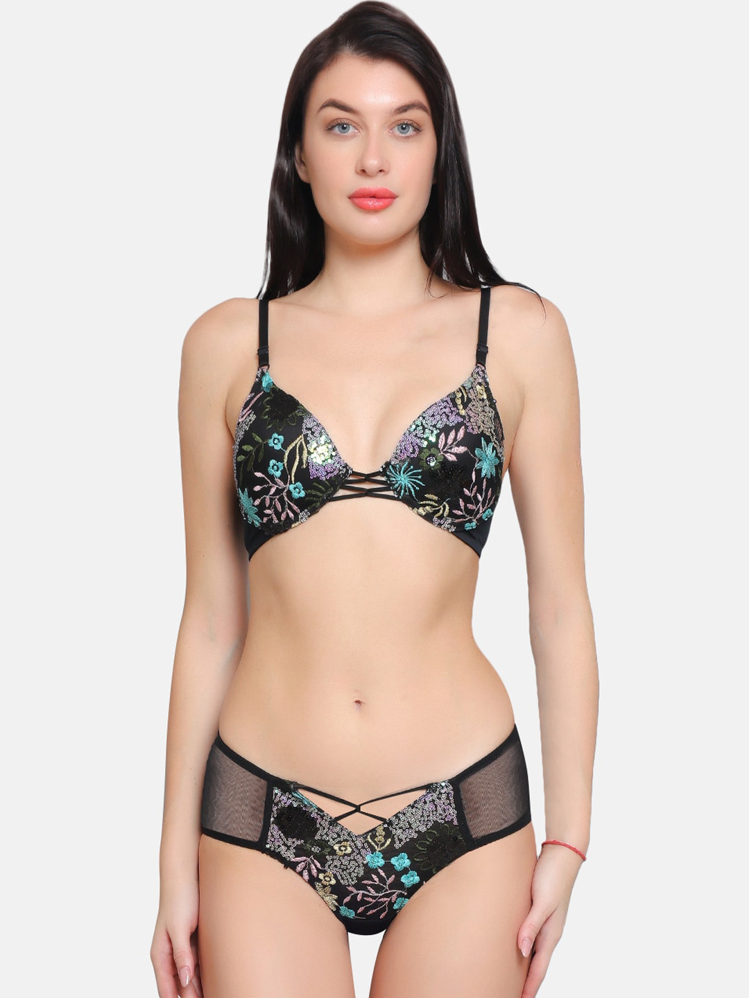 CURWISH Floral Embroidered Lace Bikini Briefs