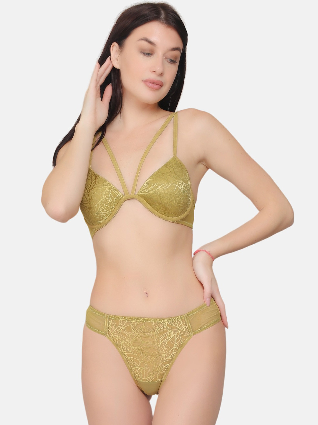 CURWISH Florl Self Design Laced Bikini Brief