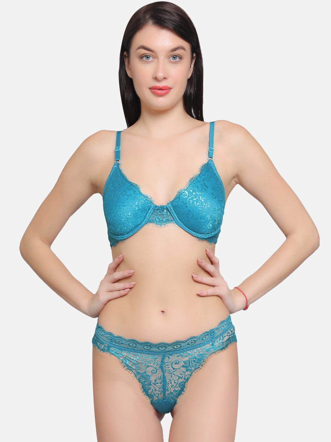 CURWISH Lace Push-up Bra Mid-Rise Bikini Lingerie Set  SLW-01BL