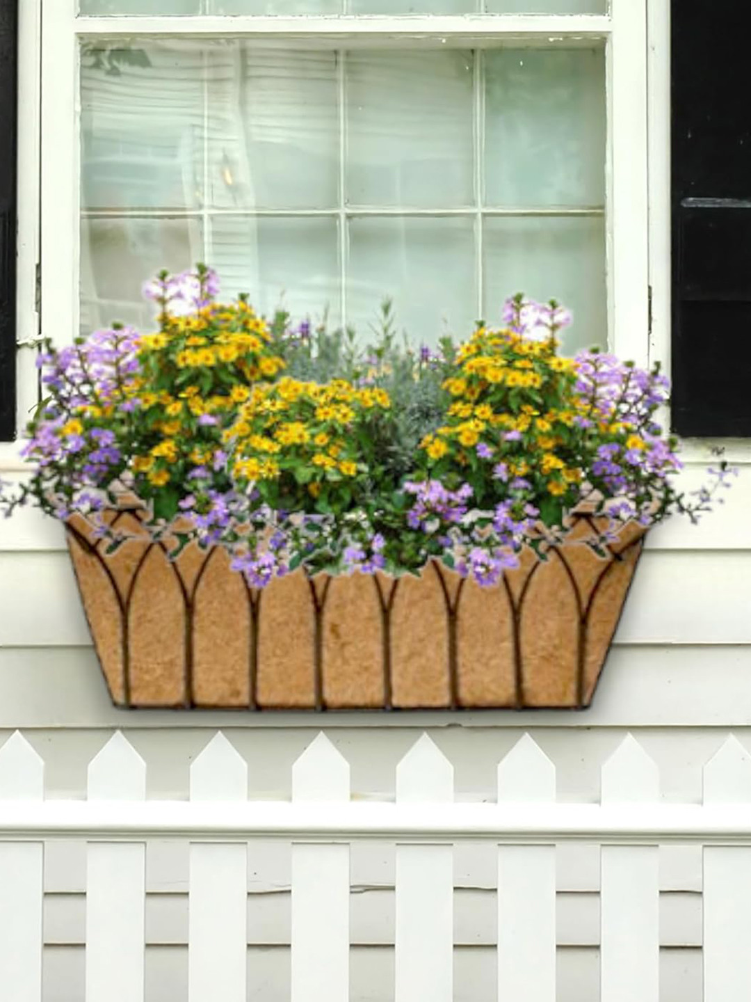 Garden Deco Black 2 Pieces Metal Wall Trough Planters