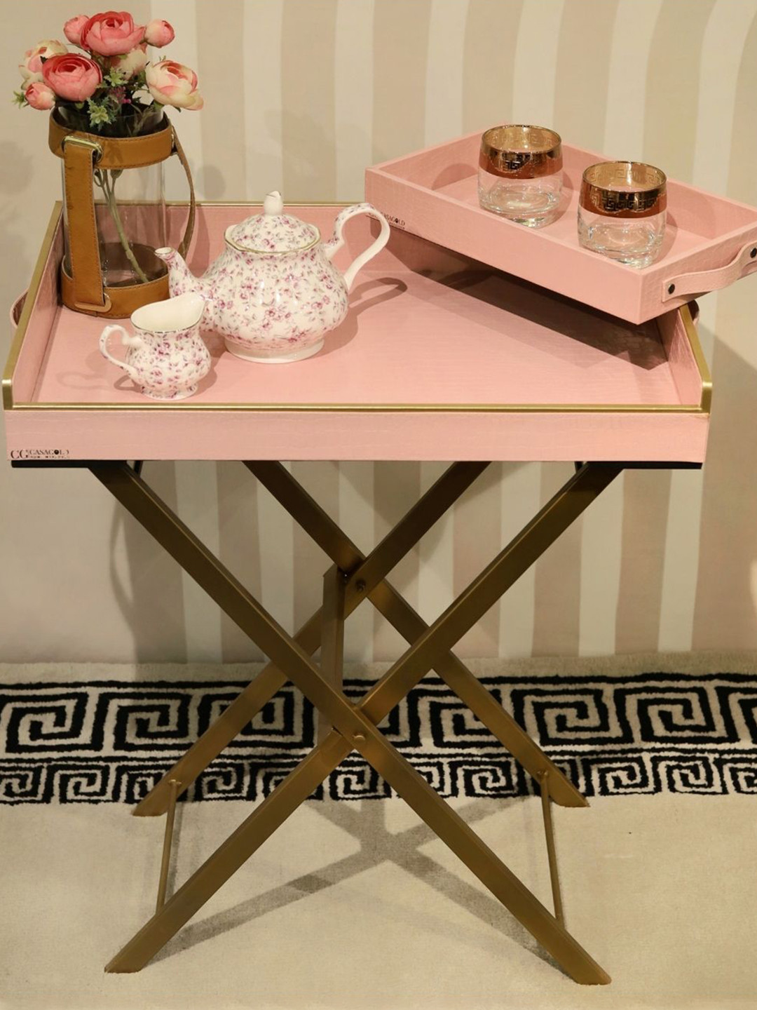 CasaGold Precioso Pink Butler Tray & Small Square Tray with Tissue Holder