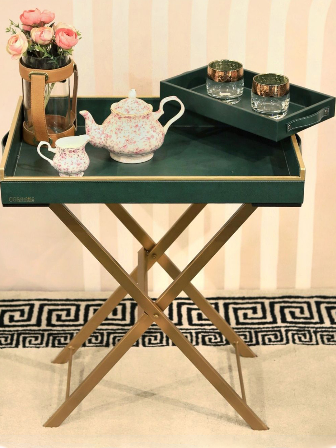 CasaGold Green 2 Pieces Leather Precioso Butler Tray & Small Tray