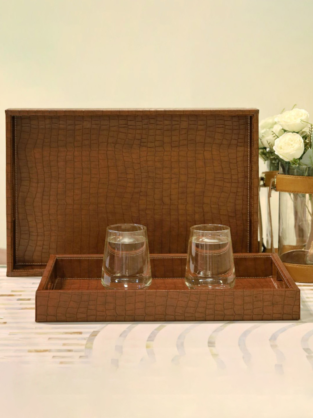CasaGold 2PCs Tan Square Tray Set