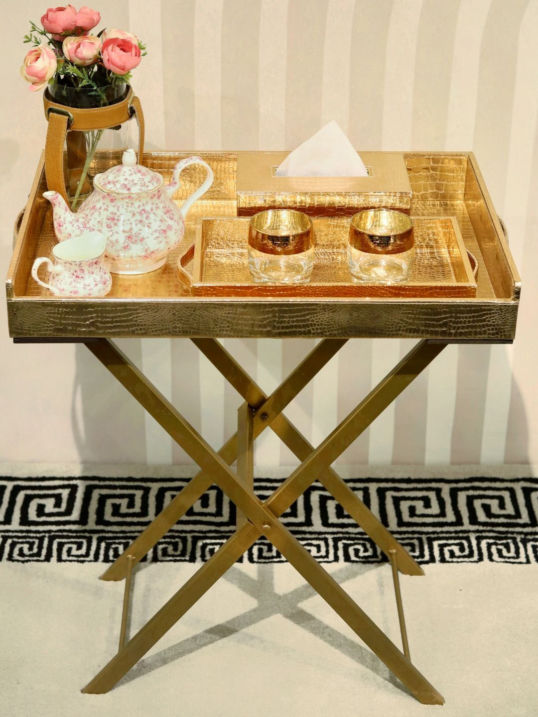 CasaGold Precioso Nude-Colored Butler Tray With Small Tray & Tissue Box