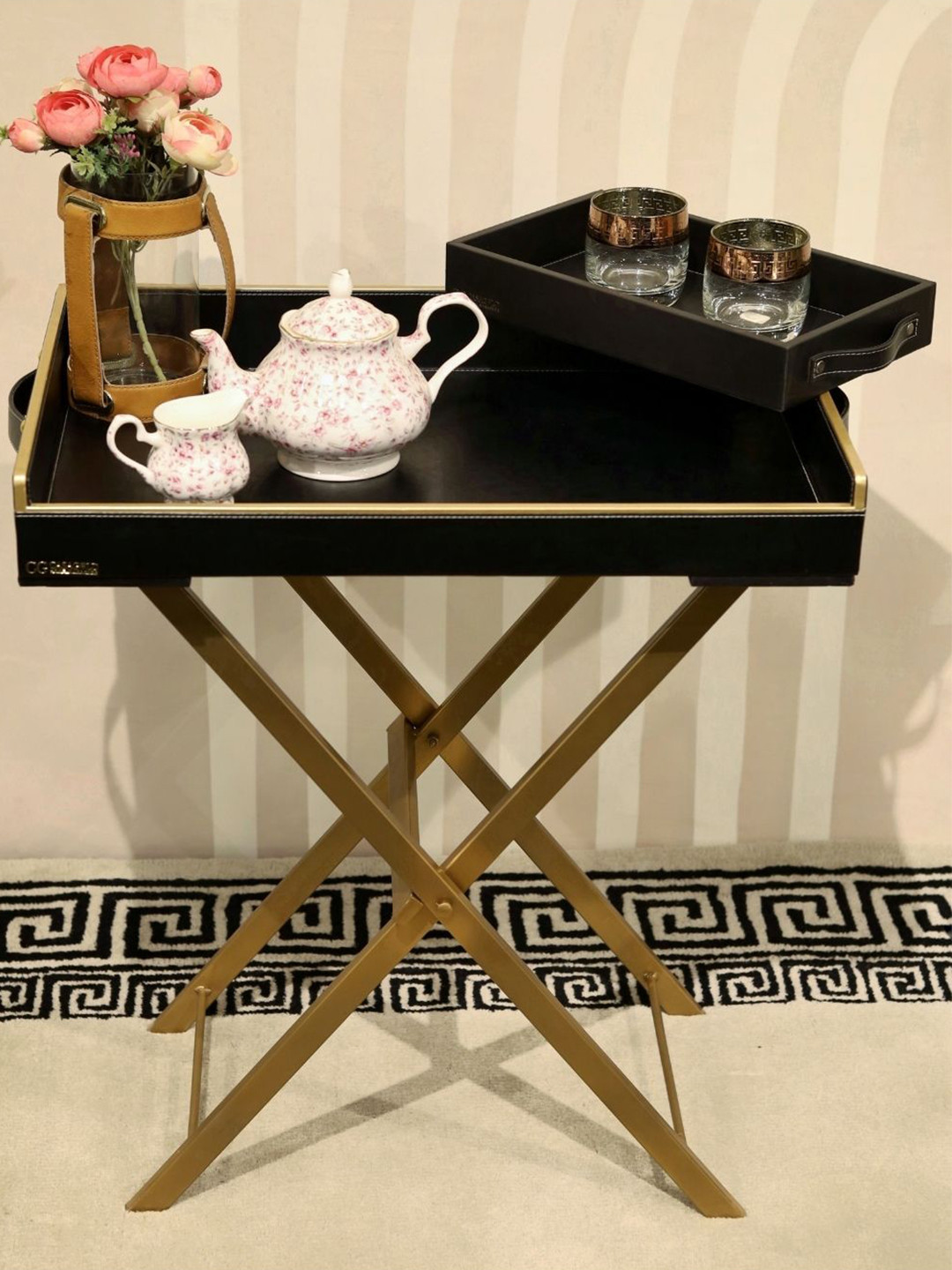 CasaGold Precioso 3 Pieces Black Butler Tray With Small Tray & Tissue Holder