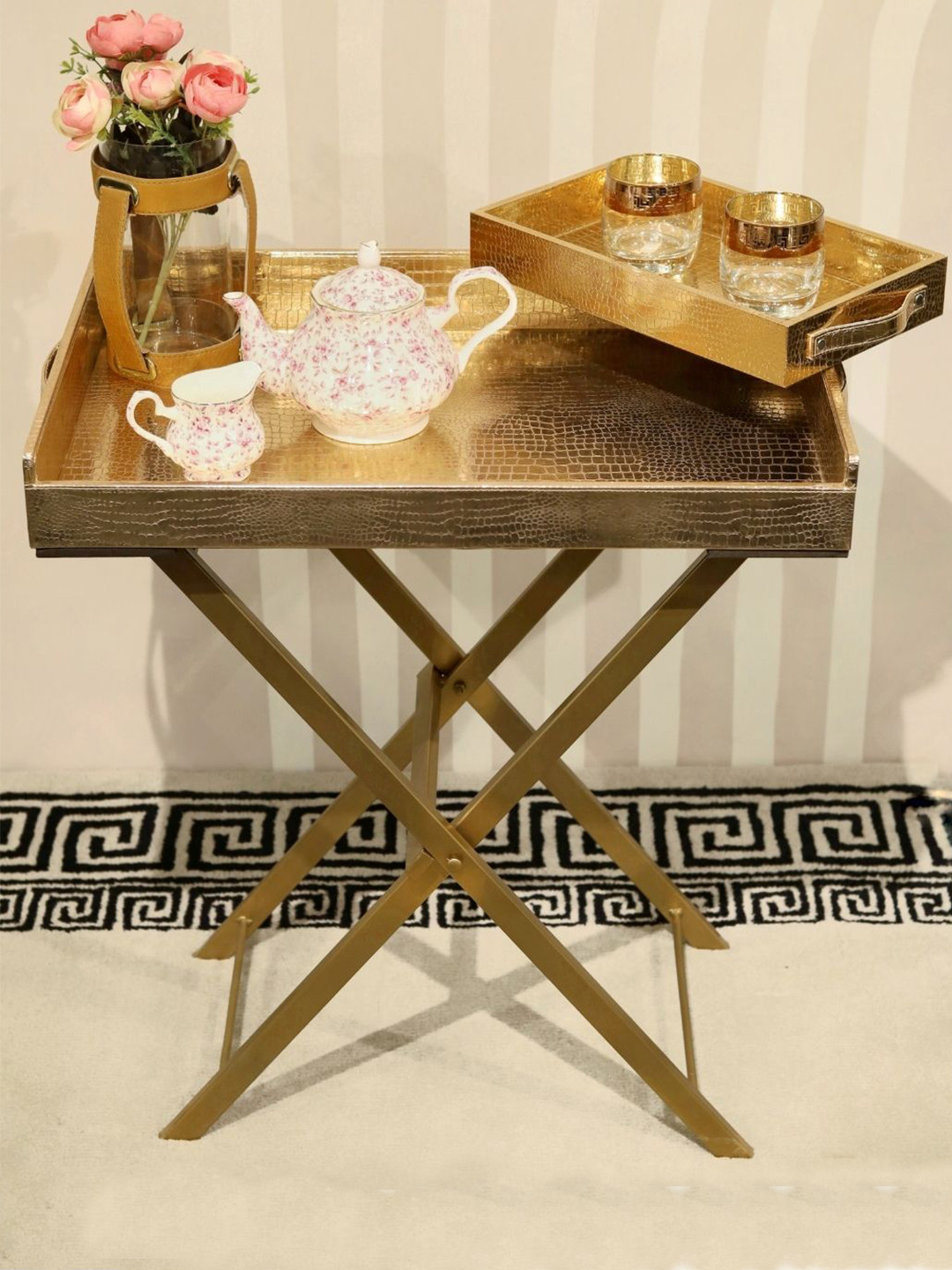 CasaGold Nude-Toned Set of 2 Leather Tray Set