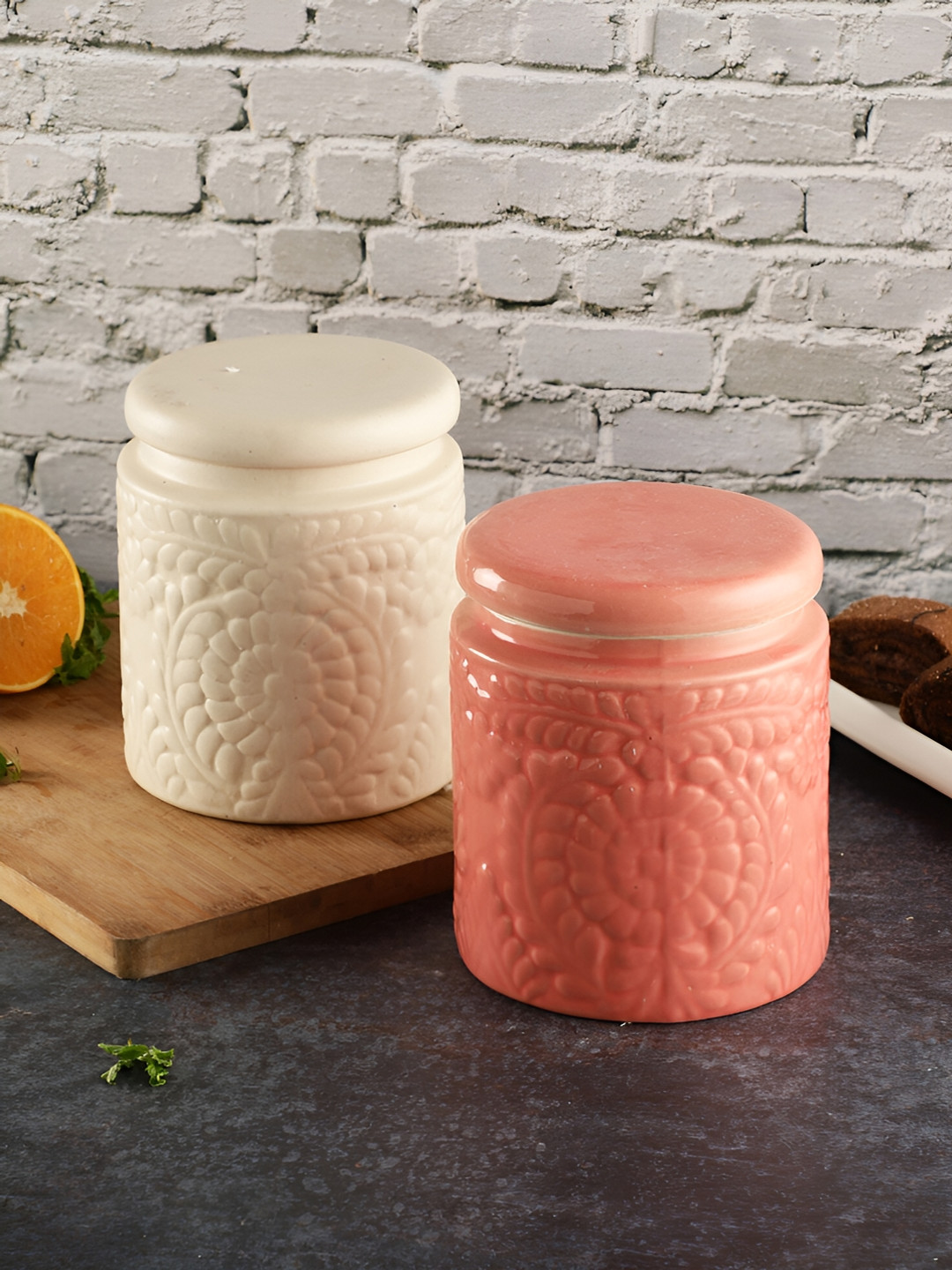 The Decor Lane Multi Floral Ceramic Microwave Safe 2 Piece Flip Top Canister-1L