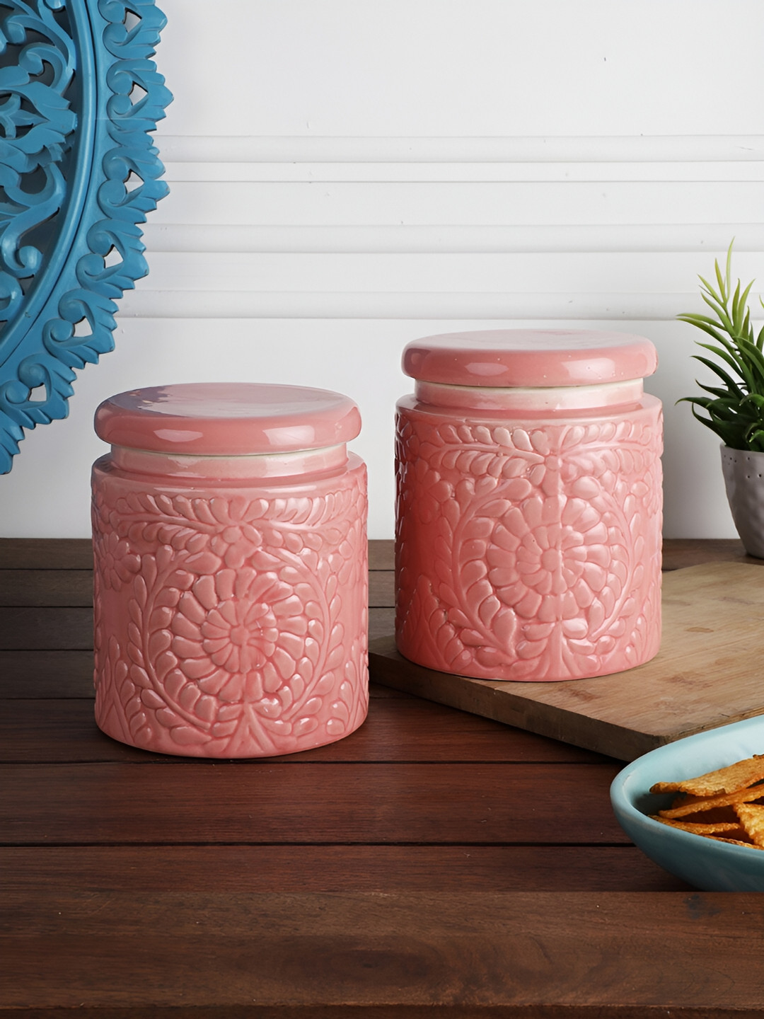 The Decor Lane Pink Ceramic Microwave Safe Food Container 1L