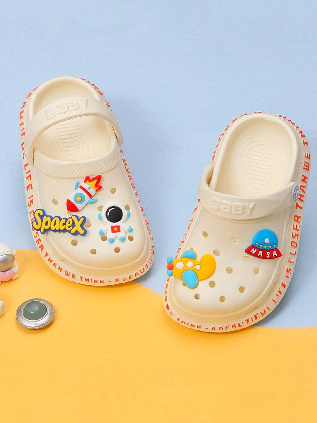 Yellow Bee Boys Space Theme Motif Clogs