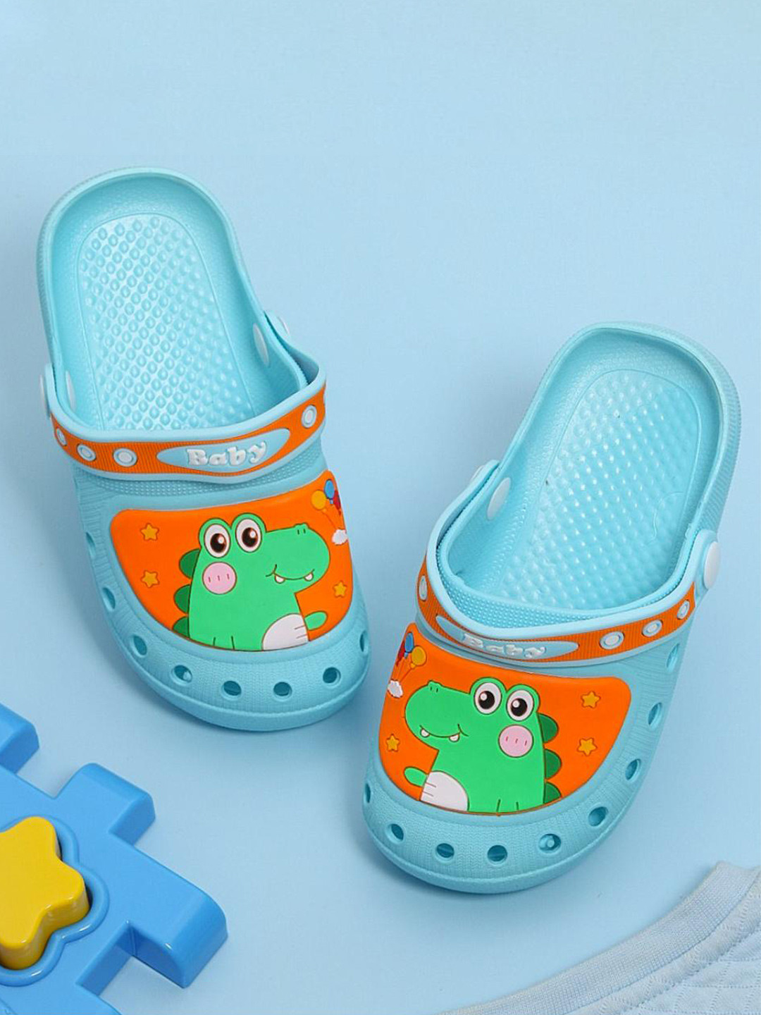 Yellow Bee Boys Dinosaur Applique Rubber Clogs