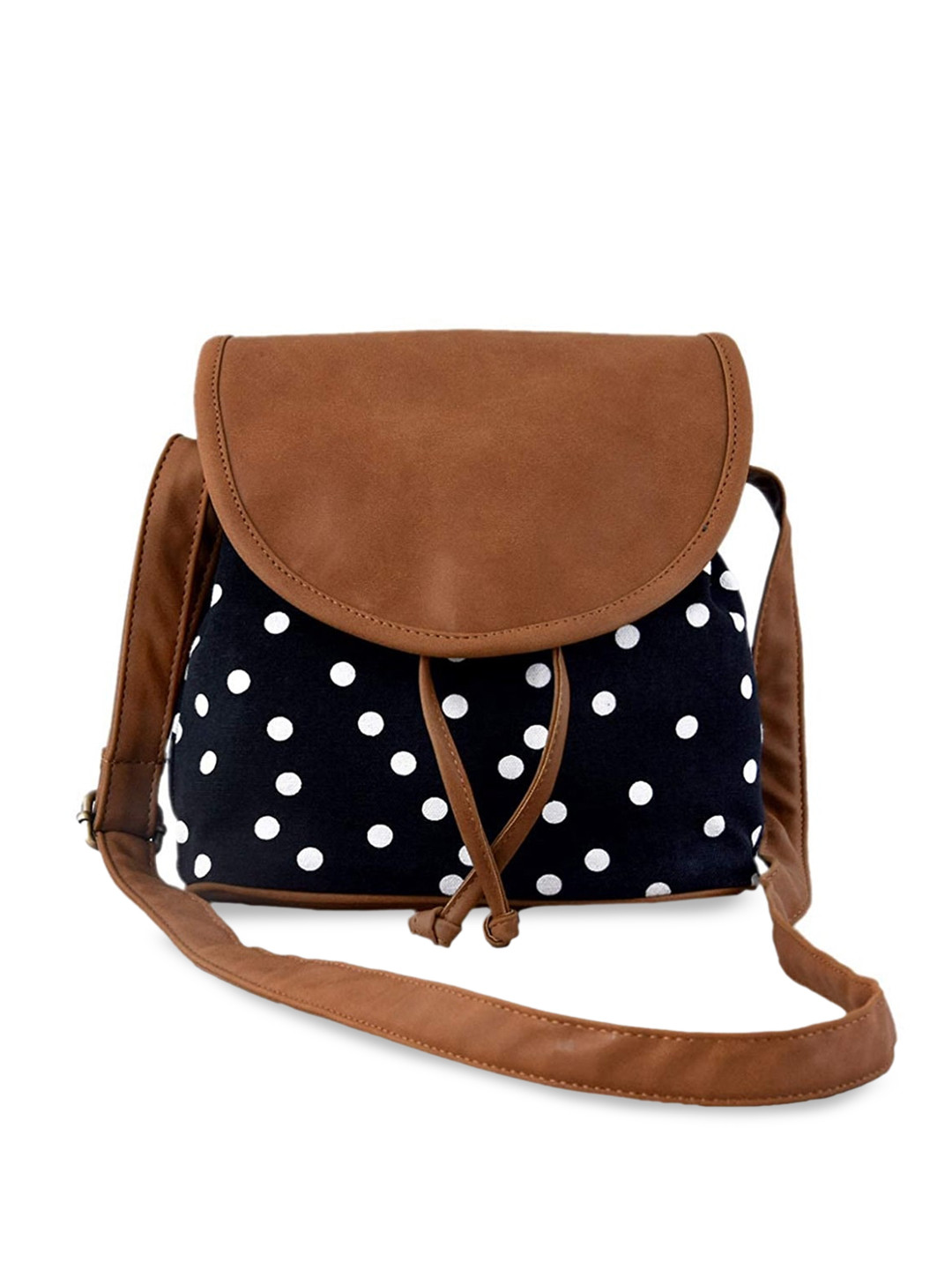 DressBerry Black Polka DOts Printed Canvas Bucket Sling Bag