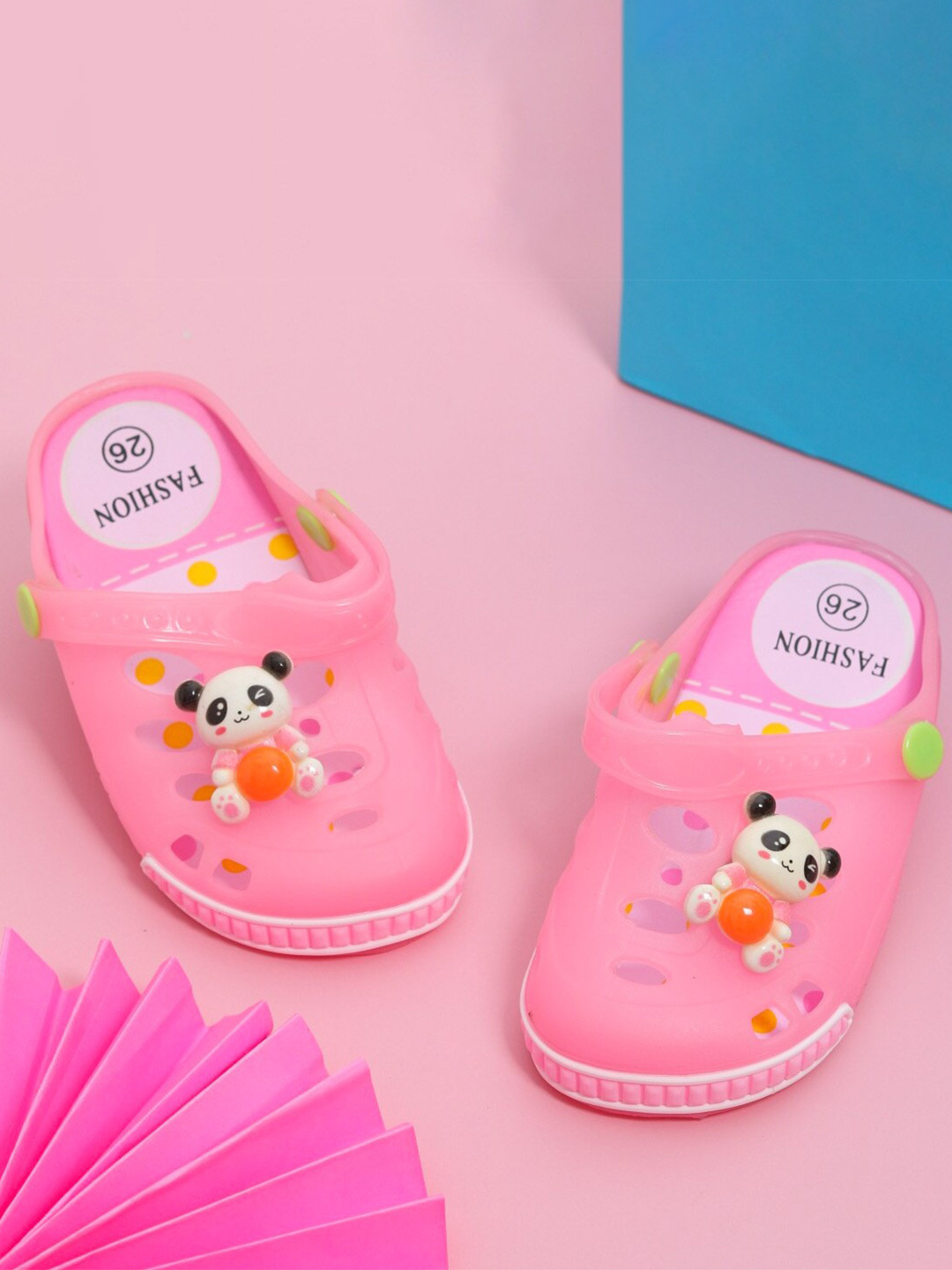 Yellow Bee Girls Panda Motif Applique Rubber Clogs