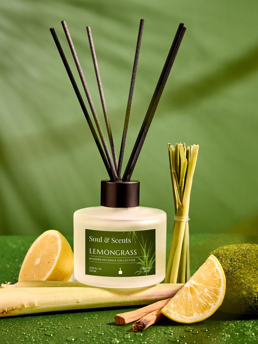 SOUL & SCENTS Lemongrass Fragrance Reed Diffuser With 6 Pieces Reed Sticks 120 ml
