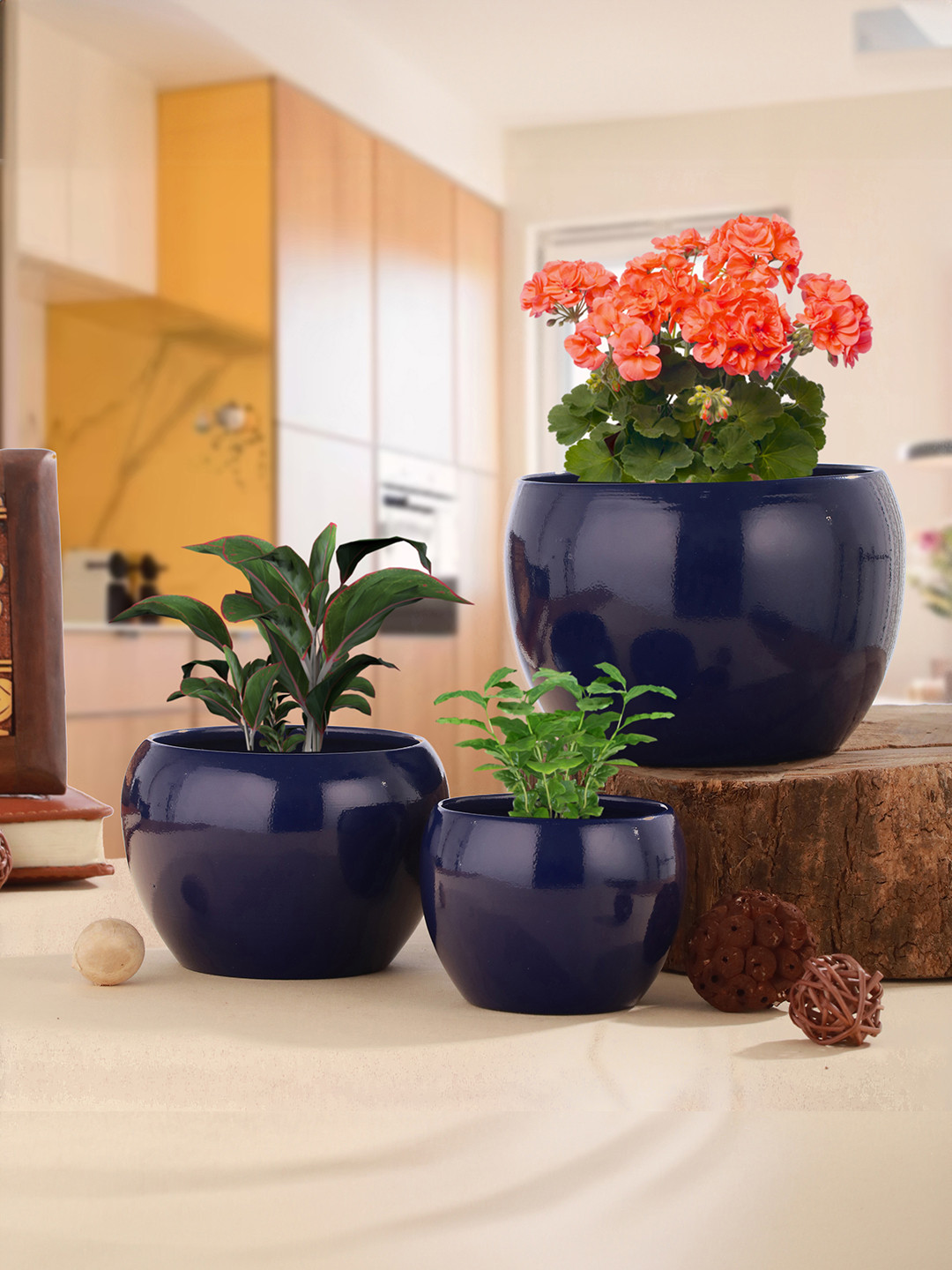 Homspurts Blue 3 Pieces Solid Metal Planters