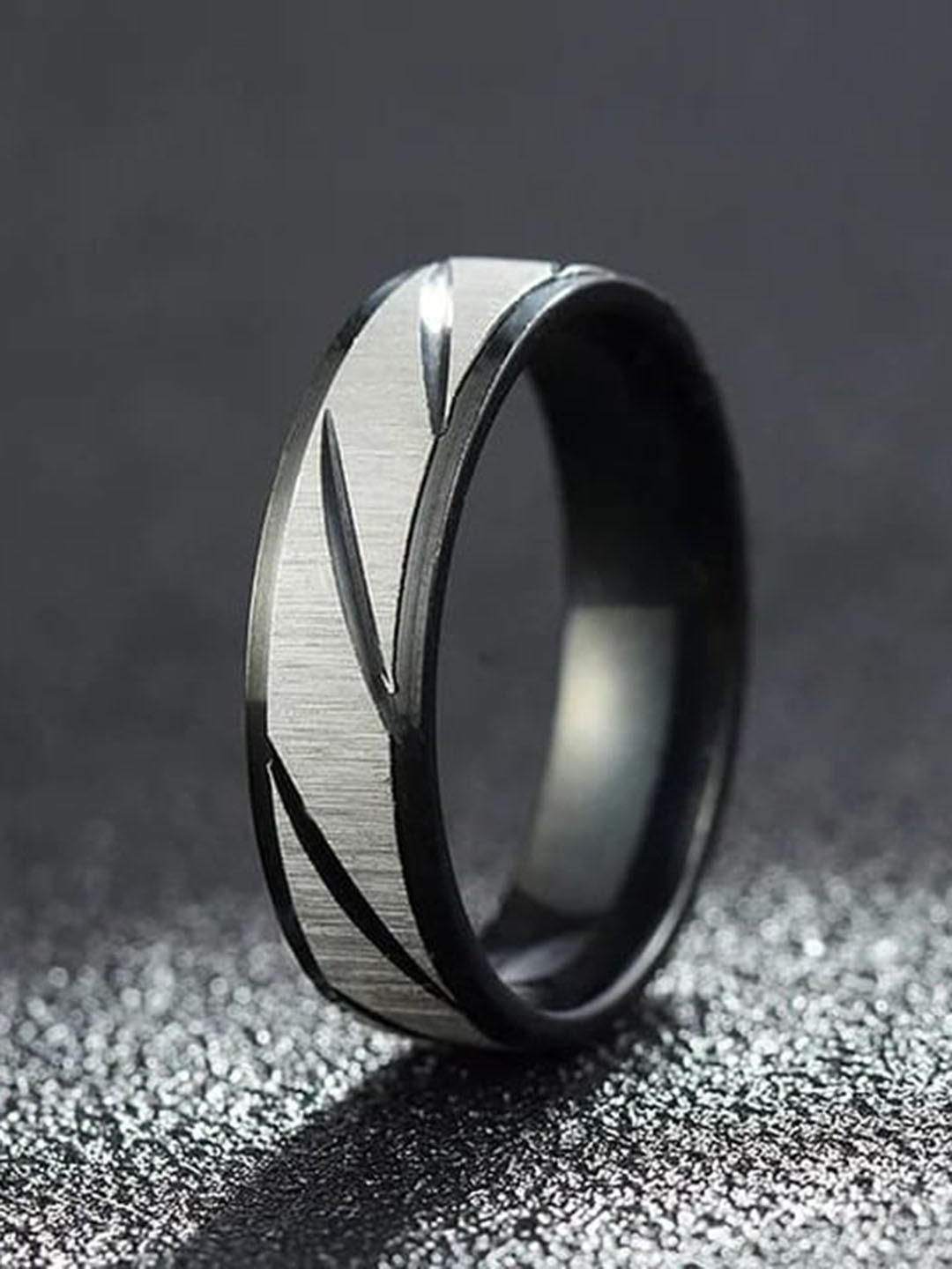 VIEN Unisex Titanium Steel Wave Design Textured Ring
