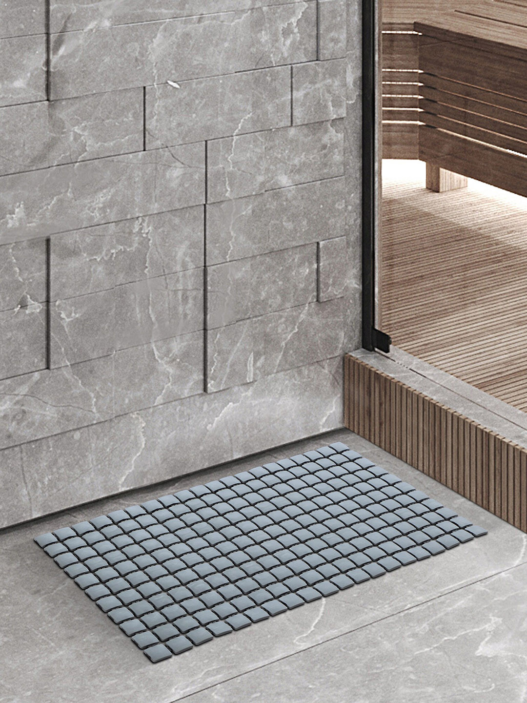 OBSESSIONS Grey Self Design 3000 GSM Anti-Slip Shower Mat