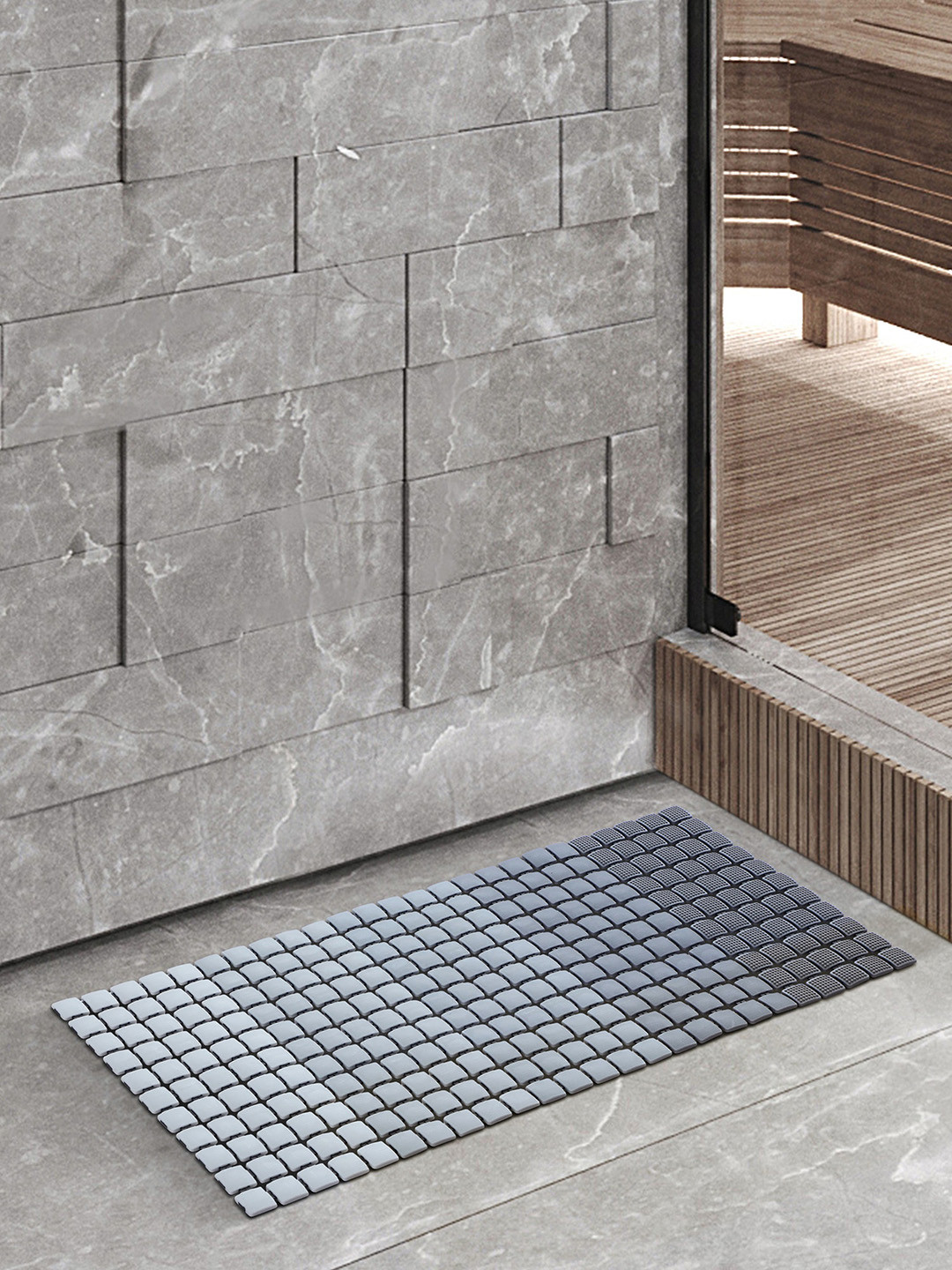 OBSESSIONS Grey Self Design 3000 GSM Anti-Slip Shower Mat