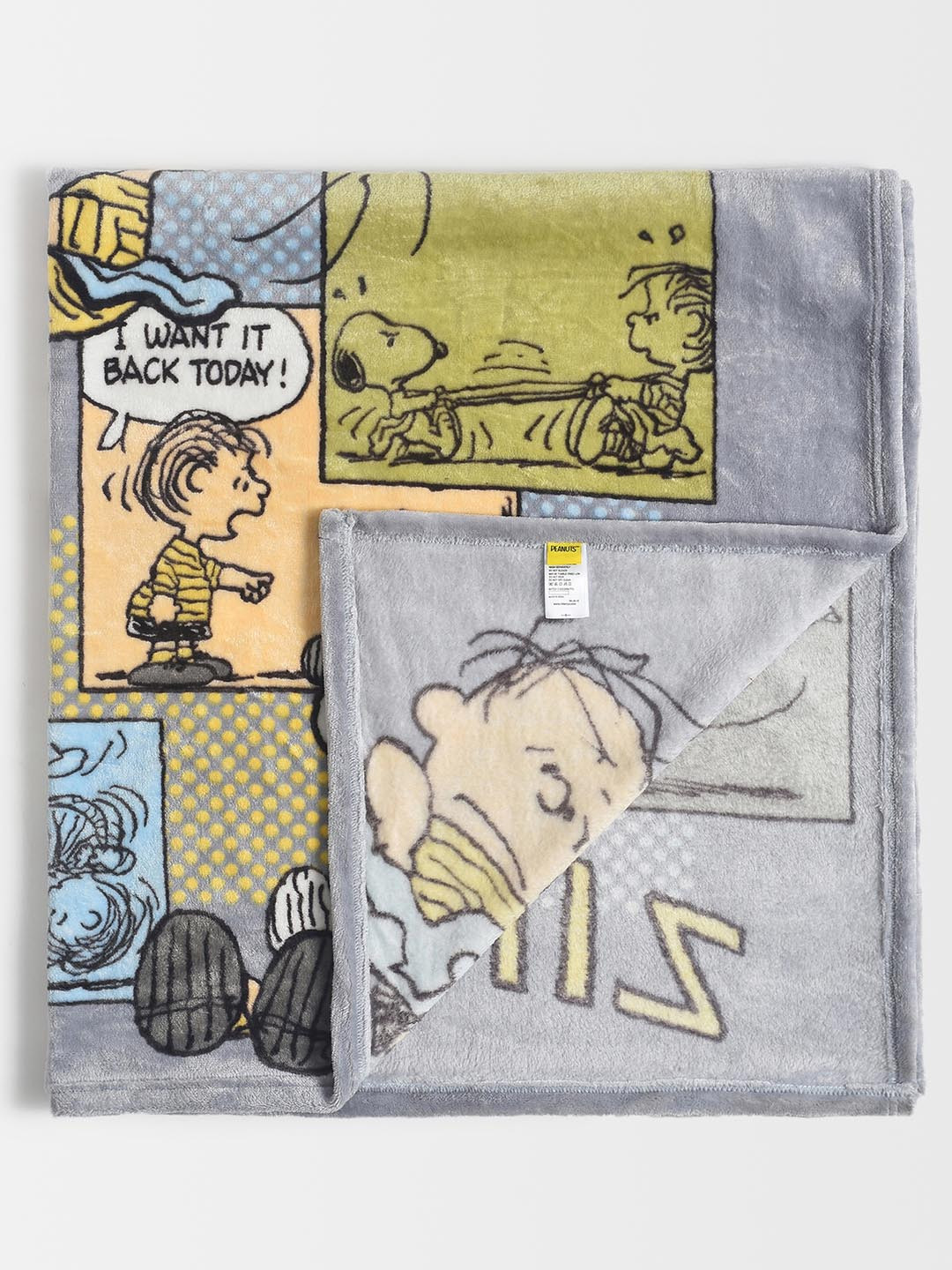 MiArcus 100% Cotton Peanuts Snoopy Printed Ultra-Soft Blanket, 120x110 CM - Grey