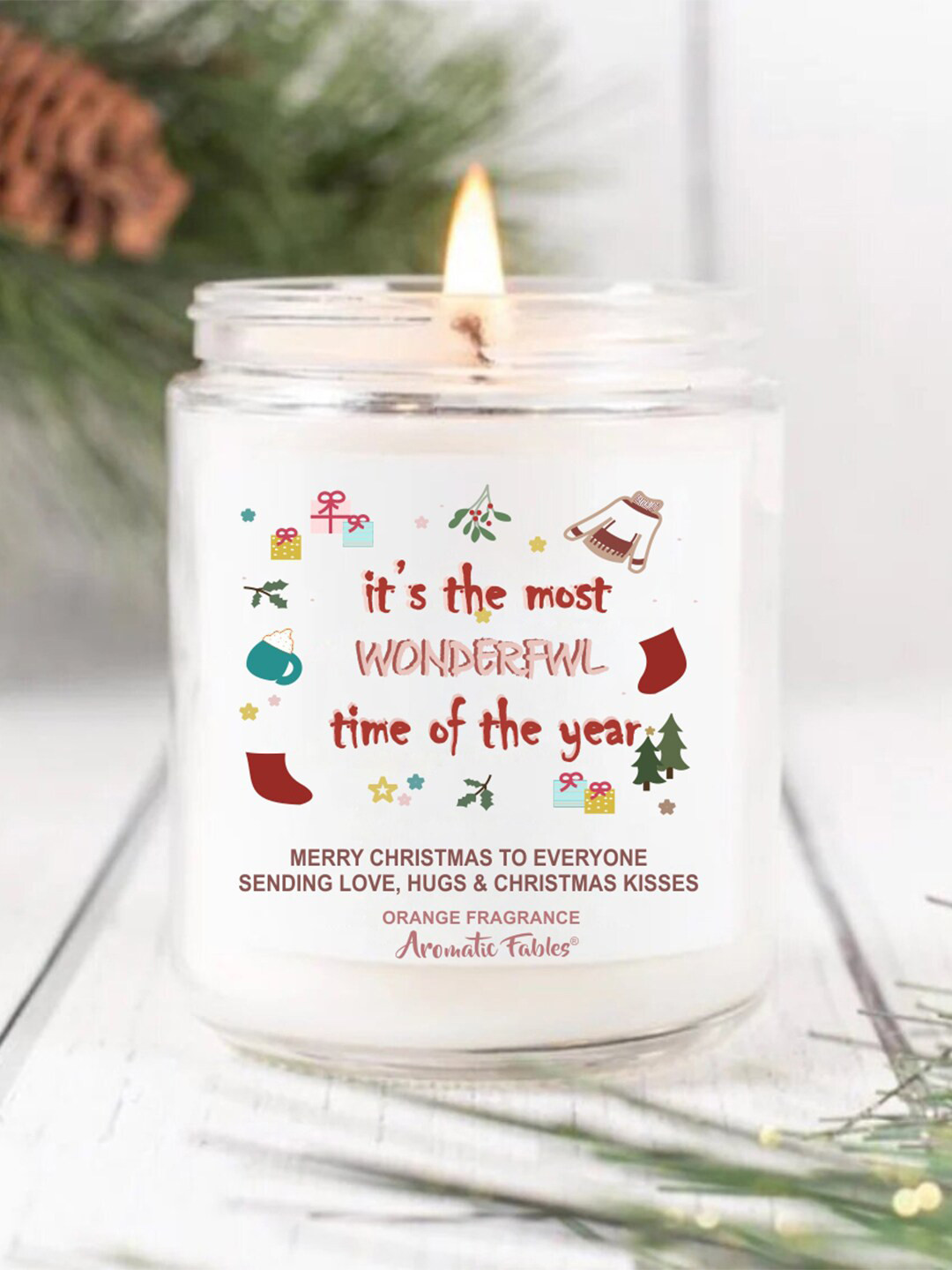 Aromatic Fables Christmas Chamomile Scented Candle Cozy Holiday Conversational Jar Candles