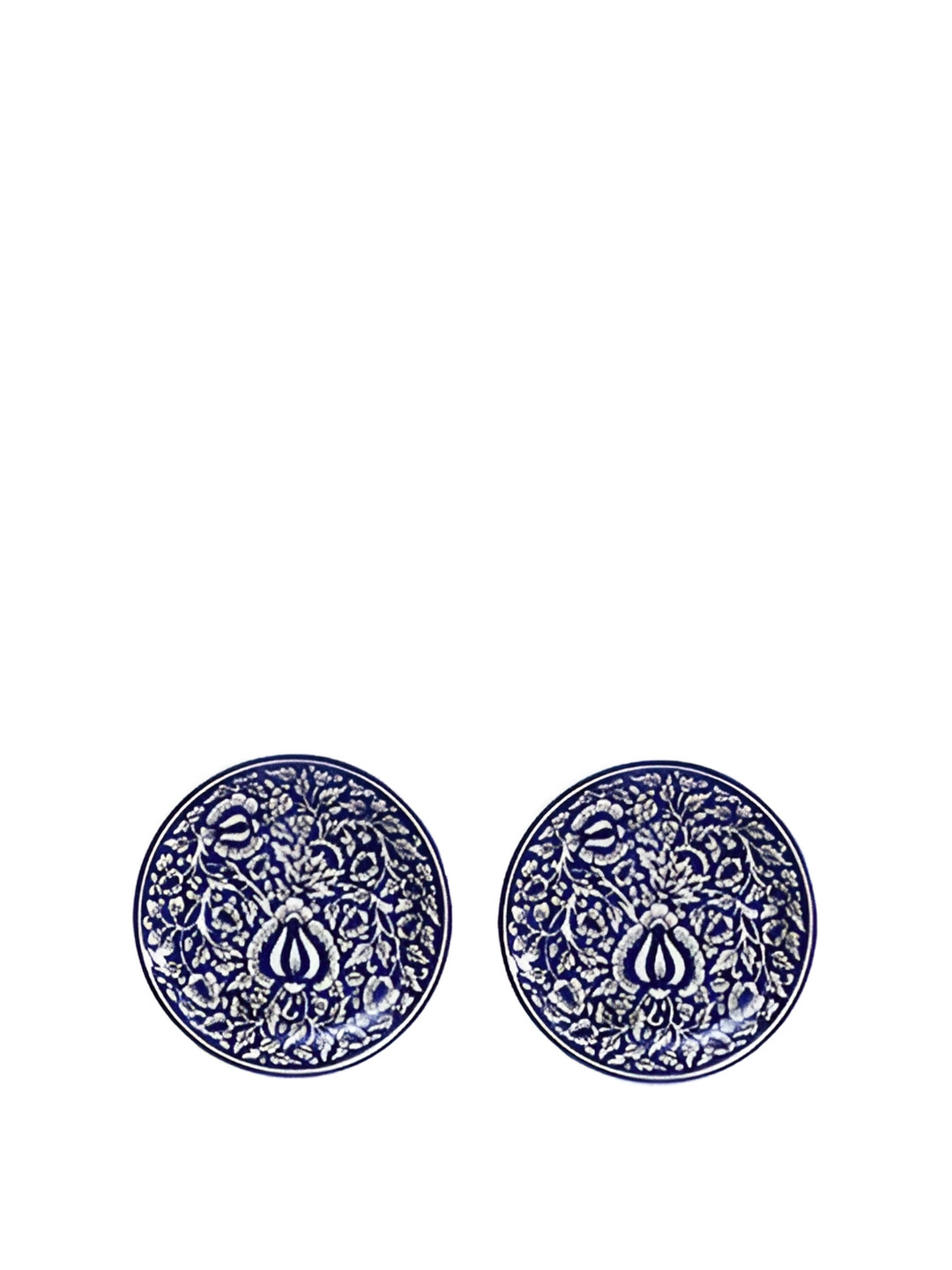 caffeine Blue & White 2 Pieces Printed Ceramic  Dinner Plates