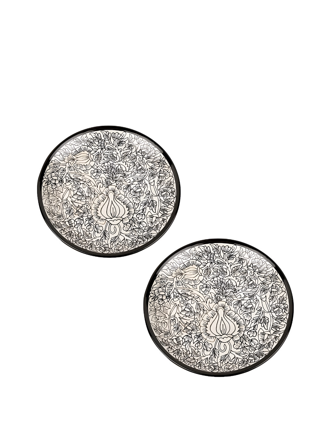 caffeine Black & Cream 2 Pieces Printed Ceramic Perru Dinner Plates