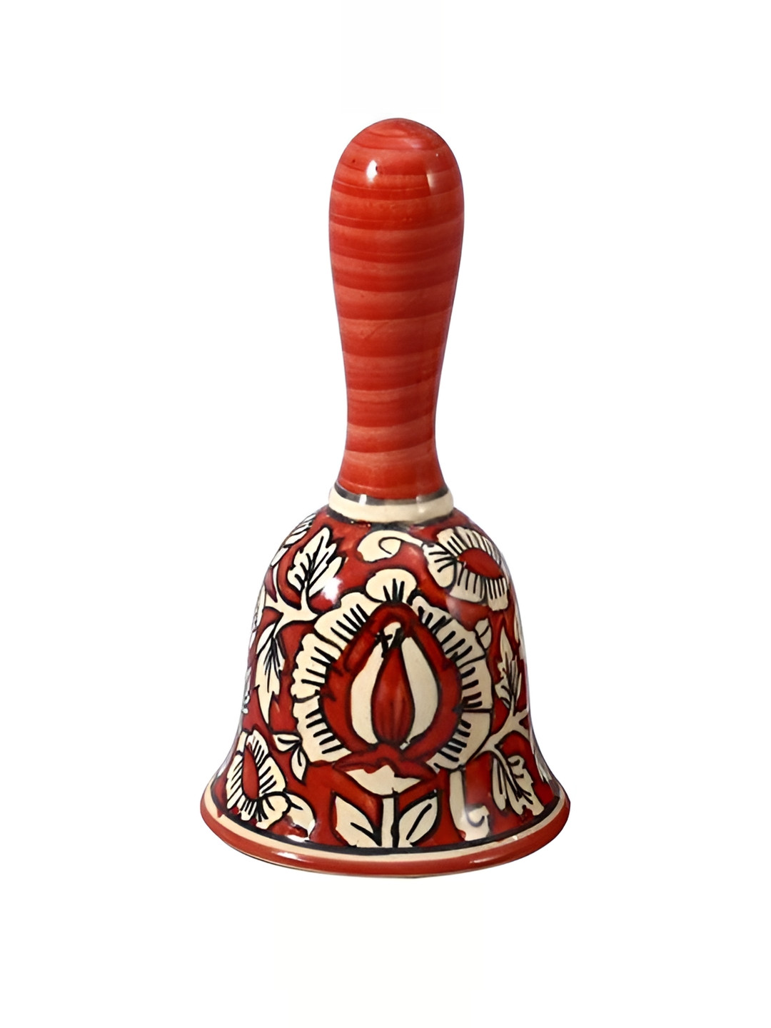 Caffeine Off White & Red Printed Ceramic Dinner Bell