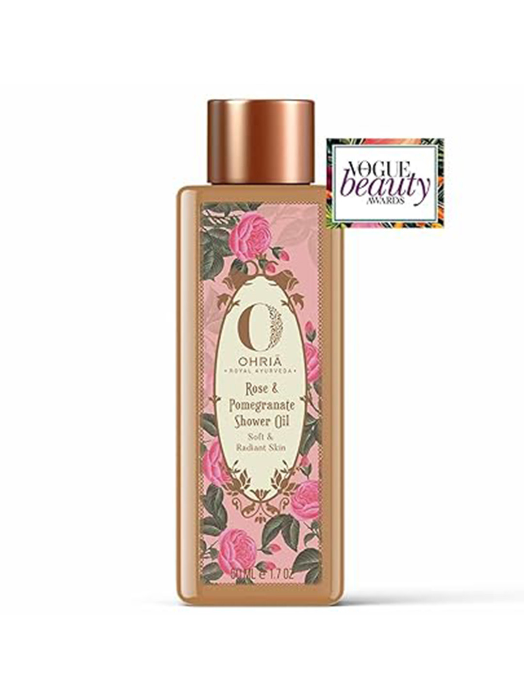 OHRIA AYURVEDA Rose & Pomegranate Shower Oil for Soft Hydrated & Radiant Skin - 50ml